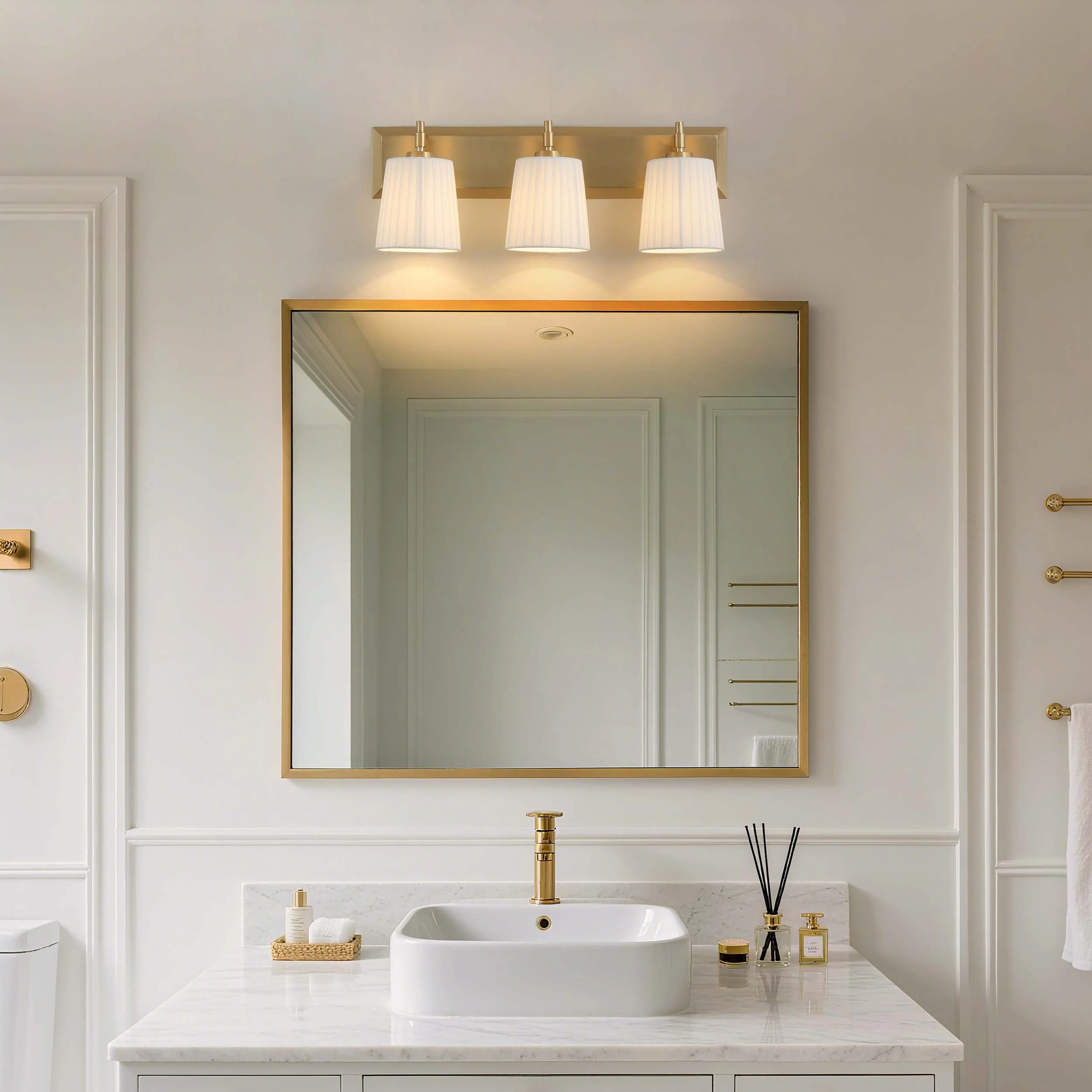 Brilia 3-light Vanity in Brushed Champagne Brass with Pleated Shade - Image 11