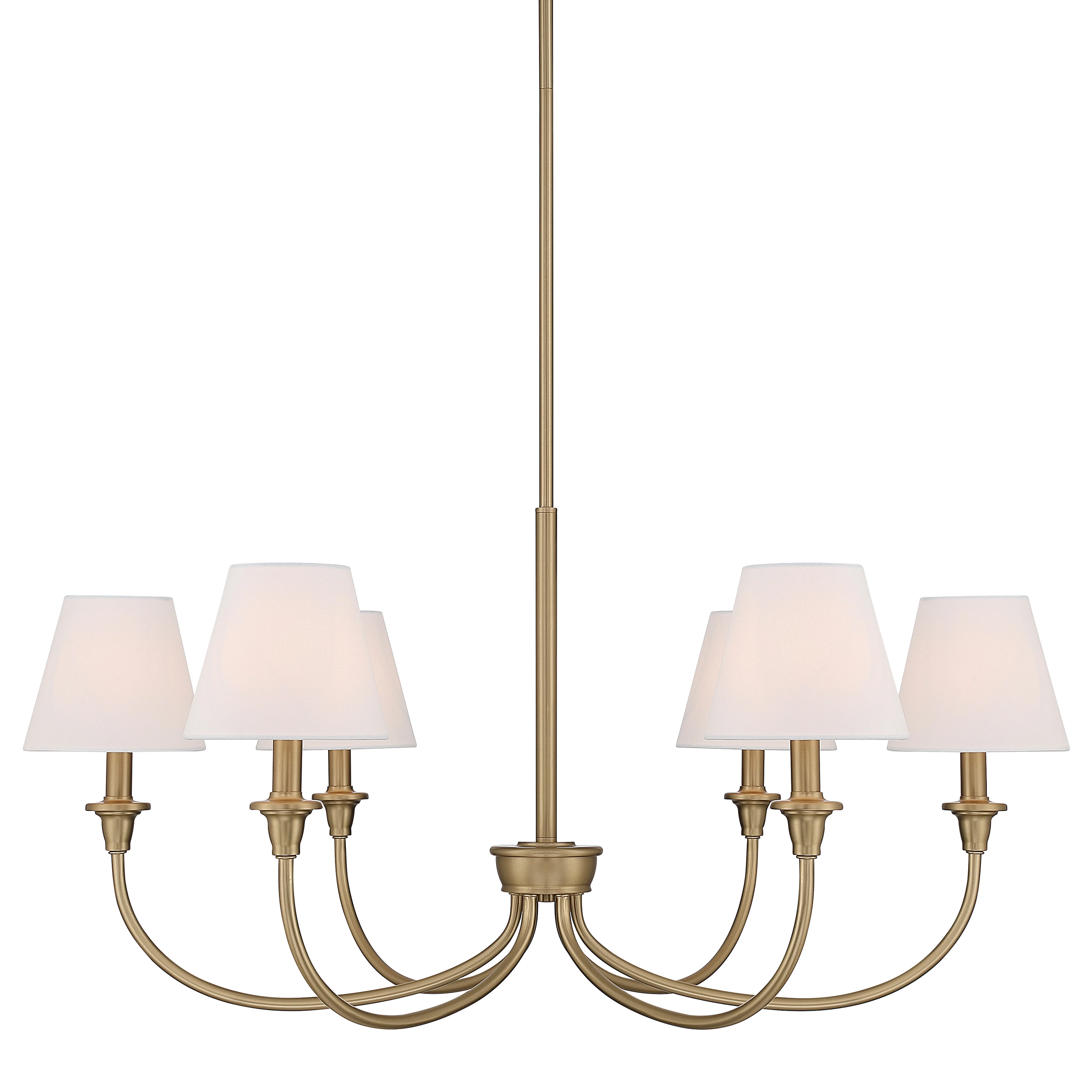 Cambria 6-Light Chandelier in Brushed Champagne Brass with White Shades