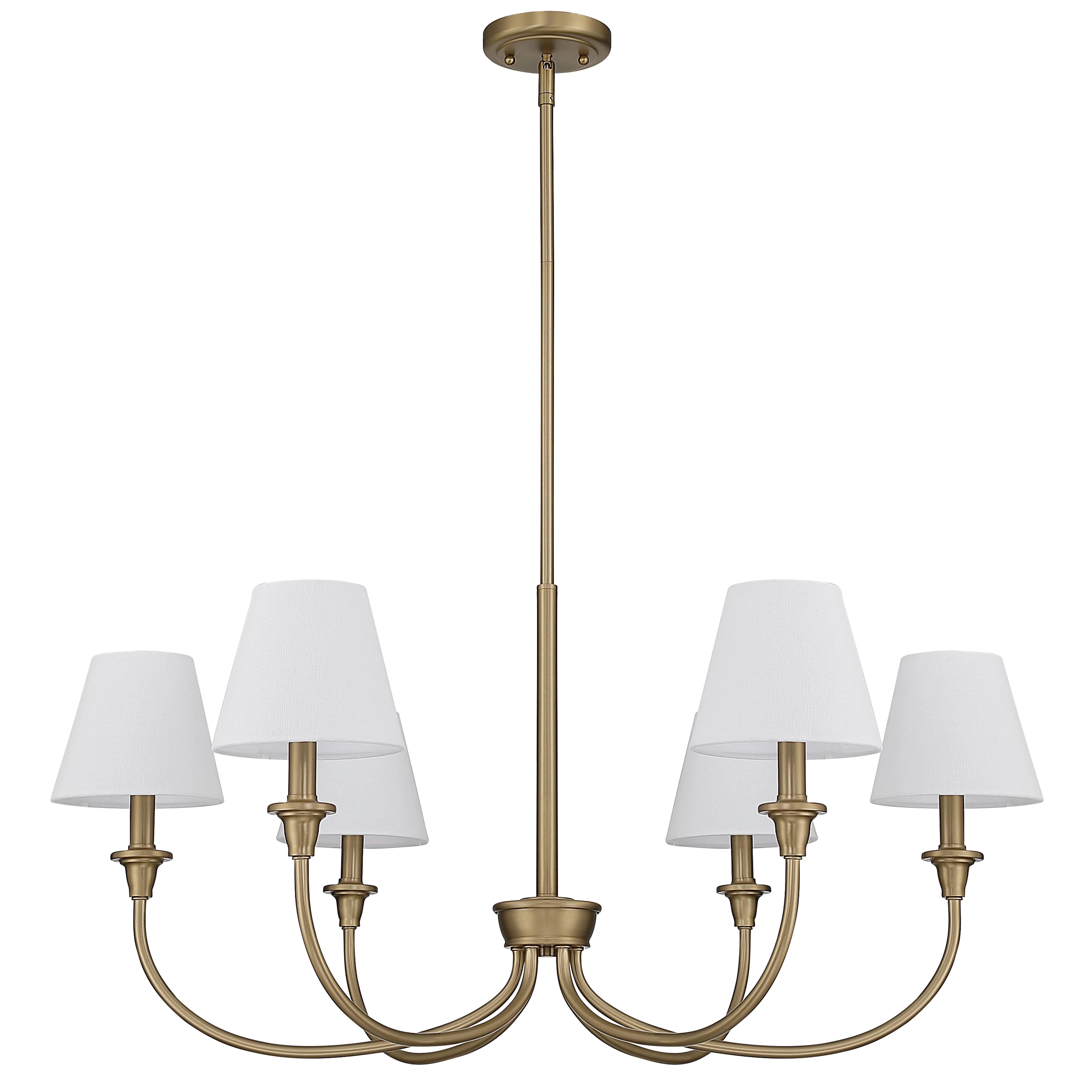 Cambria 6-Light Chandelier in Brushed Champagne Brass with White Shades - Image 2