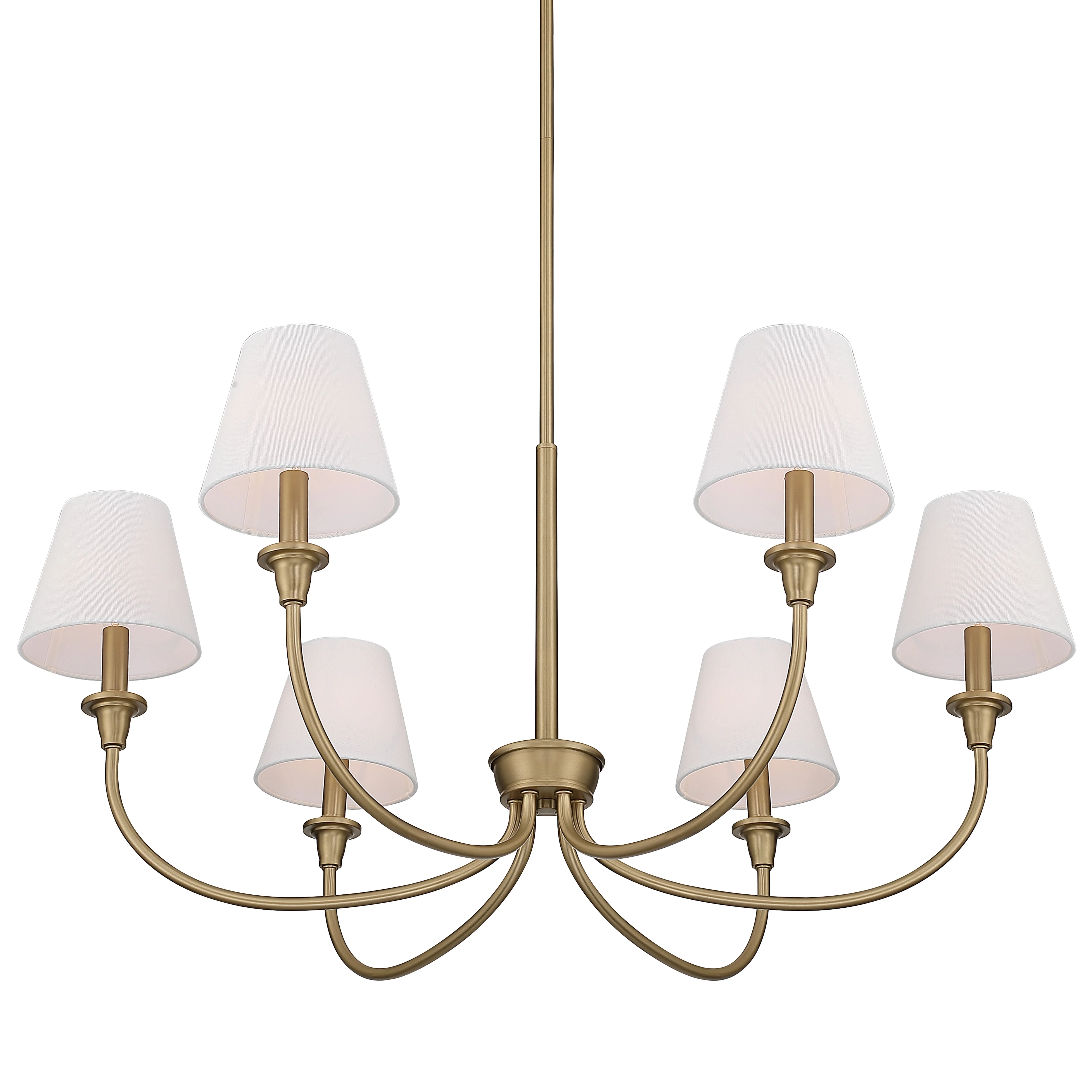 Cambria 6-Light Chandelier in Brushed Champagne Brass with White Shades - Image 3