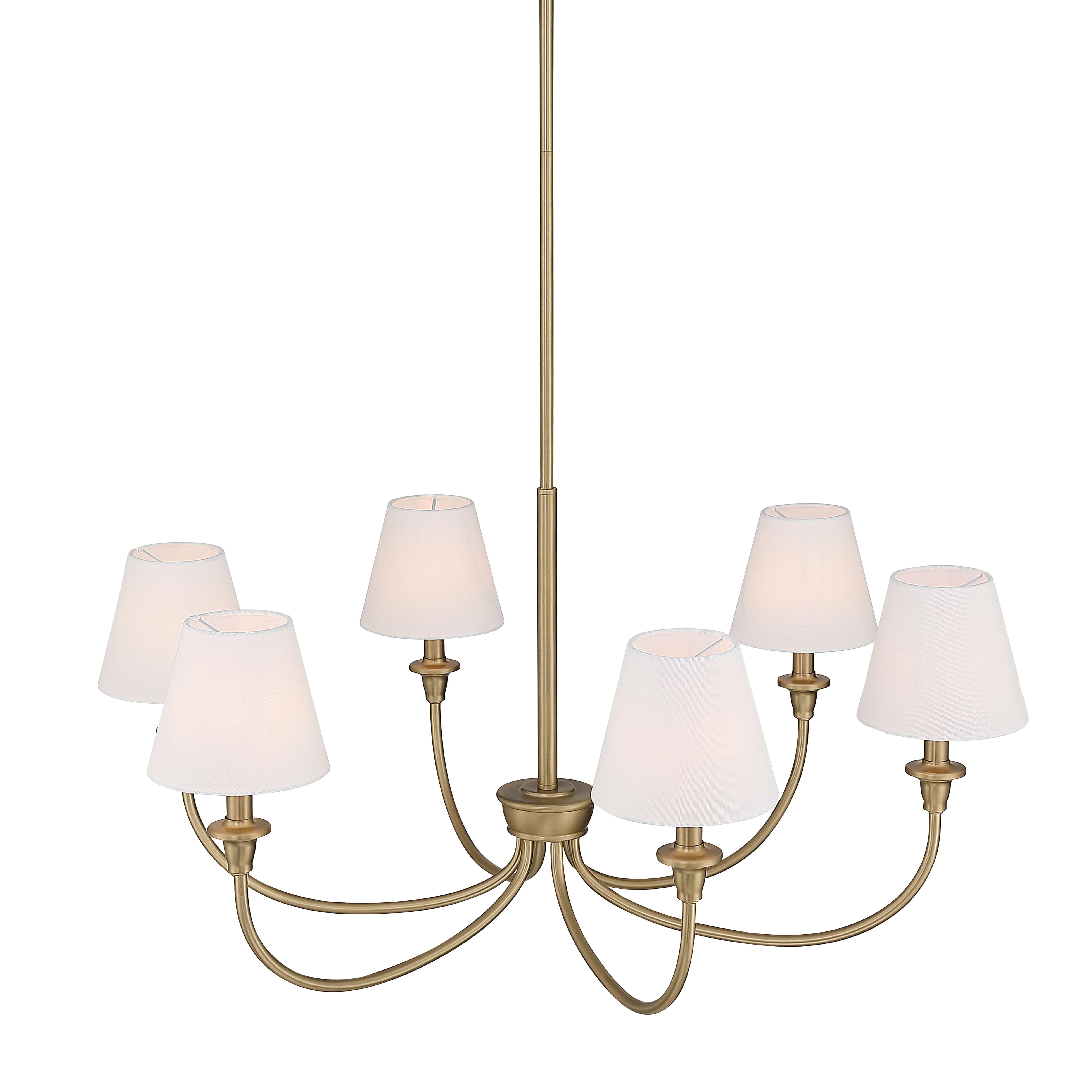 Cambria 6-Light Chandelier in Brushed Champagne Brass with White Shades - Image 4