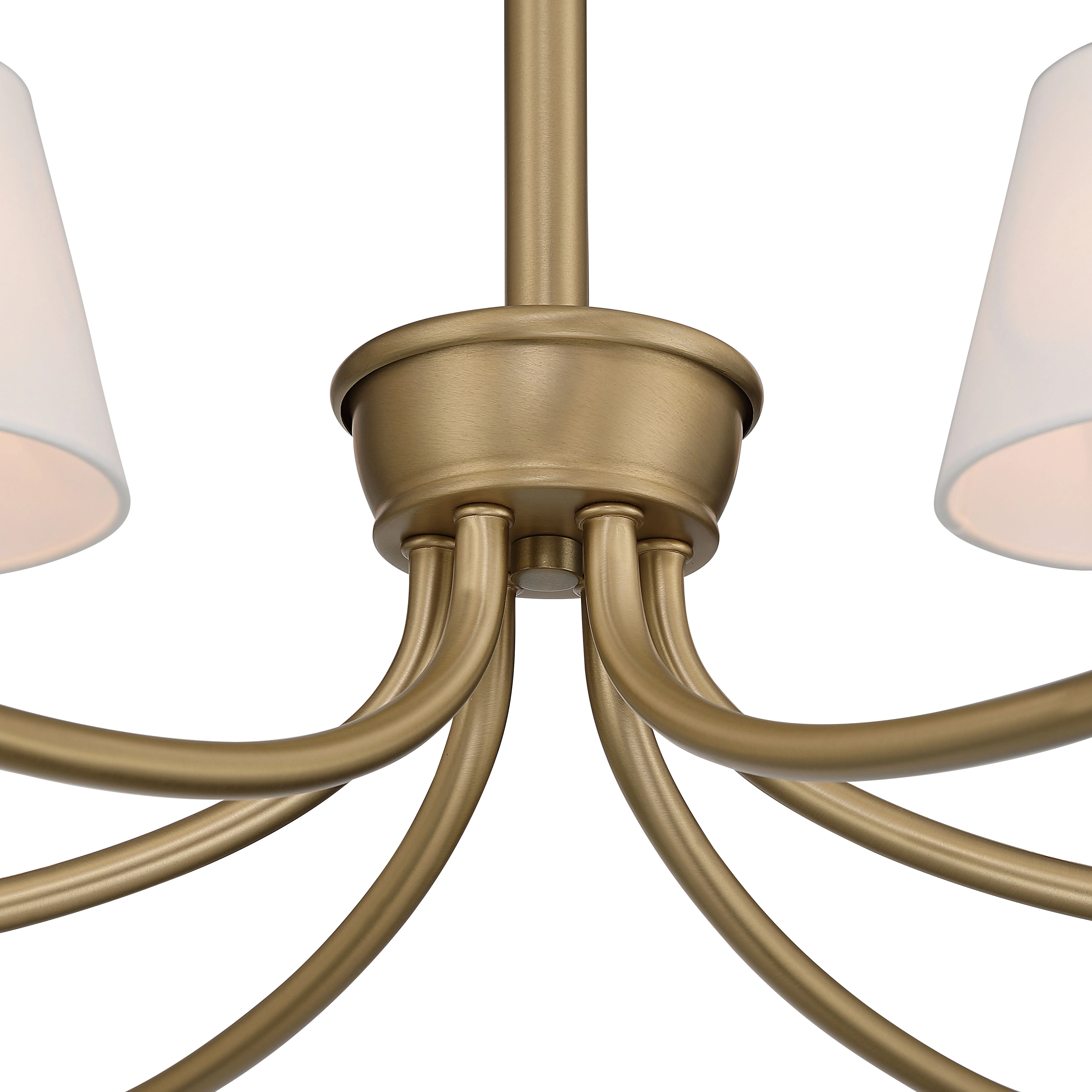 Cambria 6-Light Chandelier in Brushed Champagne Brass with White Shades - Image 8
