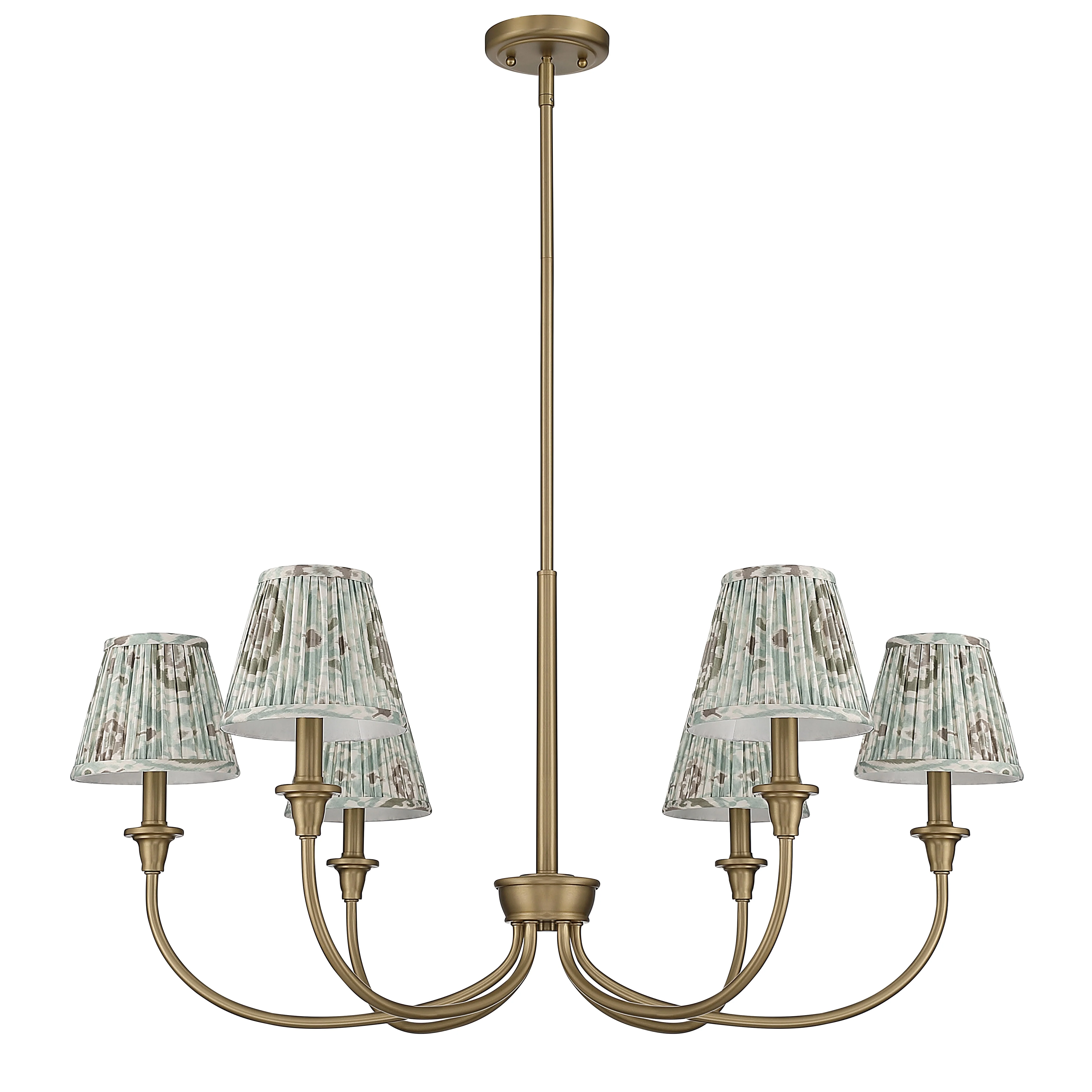 Cambria 6-Light Chandelier in Brushed Champagne Brass & Aqua Verde Shades - Image 2
