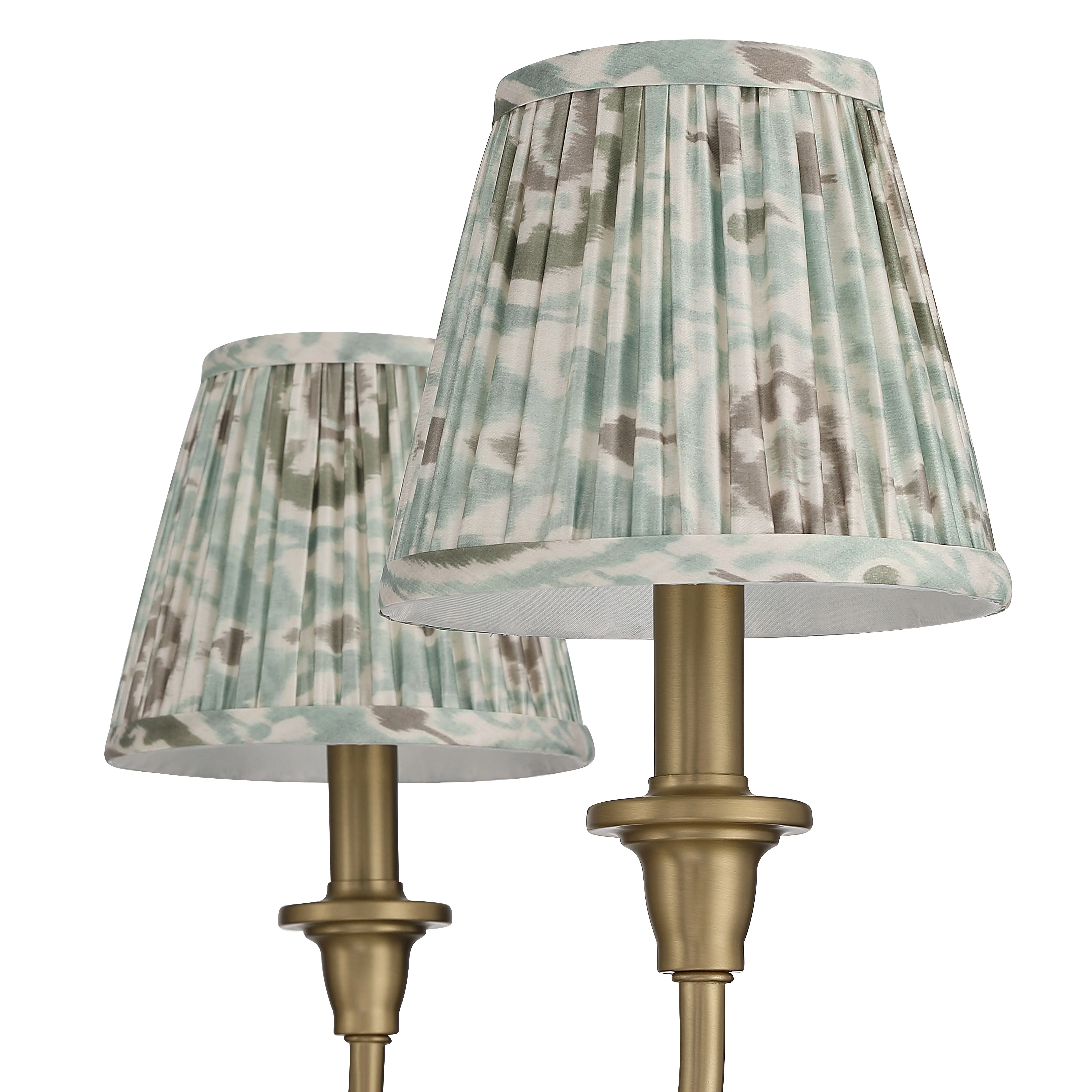 Cambria 6-Light Chandelier in Brushed Champagne Brass & Aqua Verde Shades - Image 6