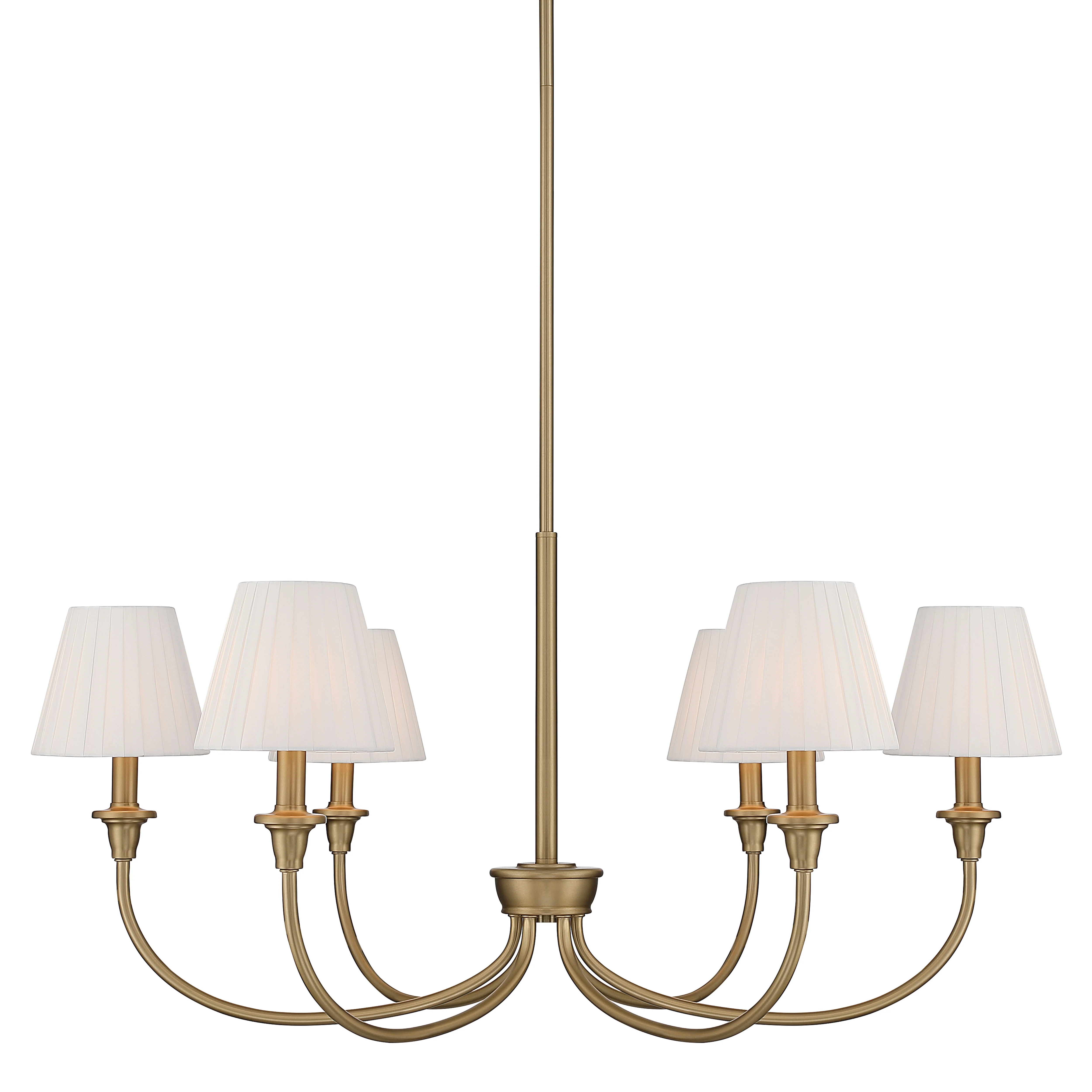 Cambria 6-Light Chandelier in Brushed Champagne Brass & White Pleated Shades
