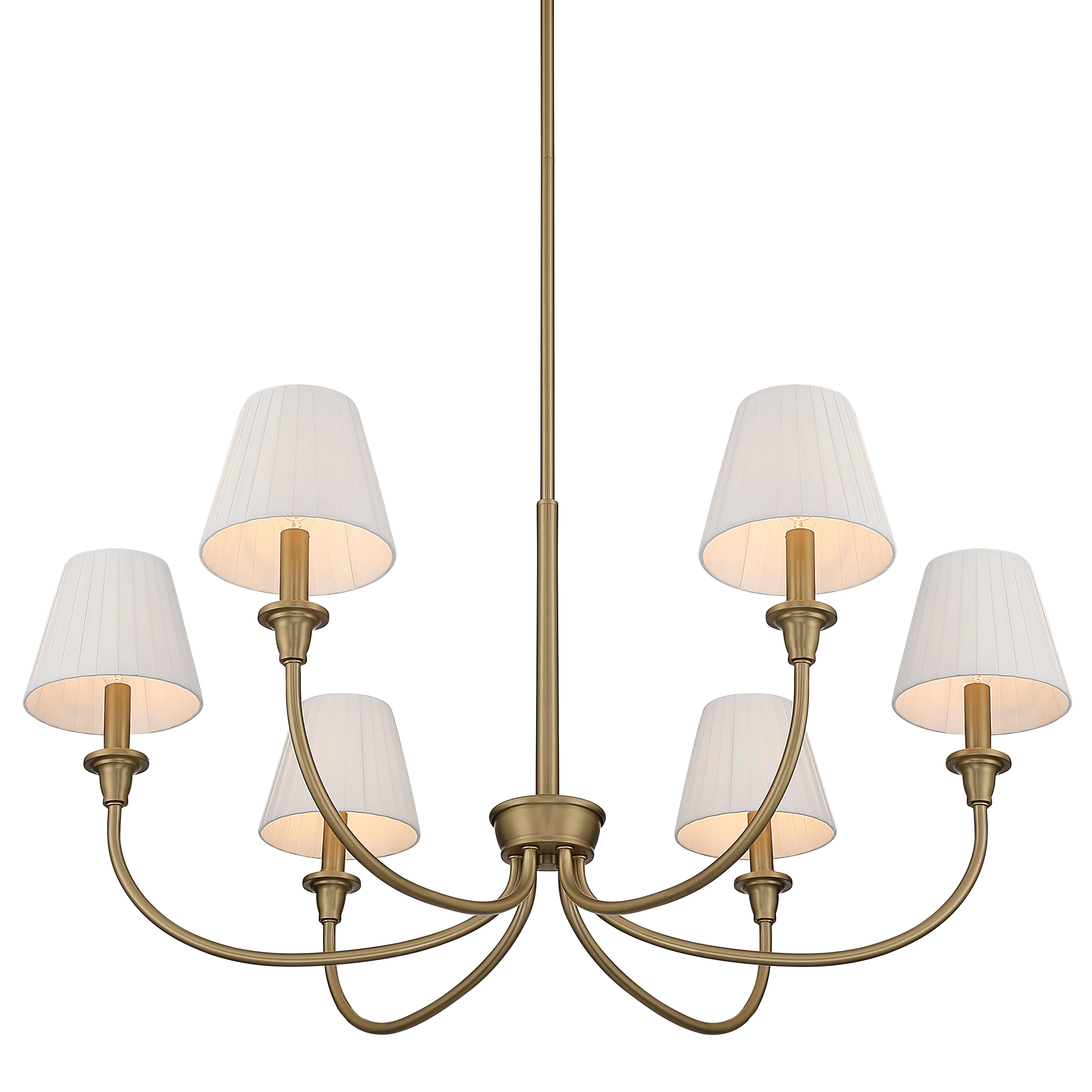 Cambria 6-Light Chandelier in Brushed Champagne Brass & White Pleated Shades - Image 3
