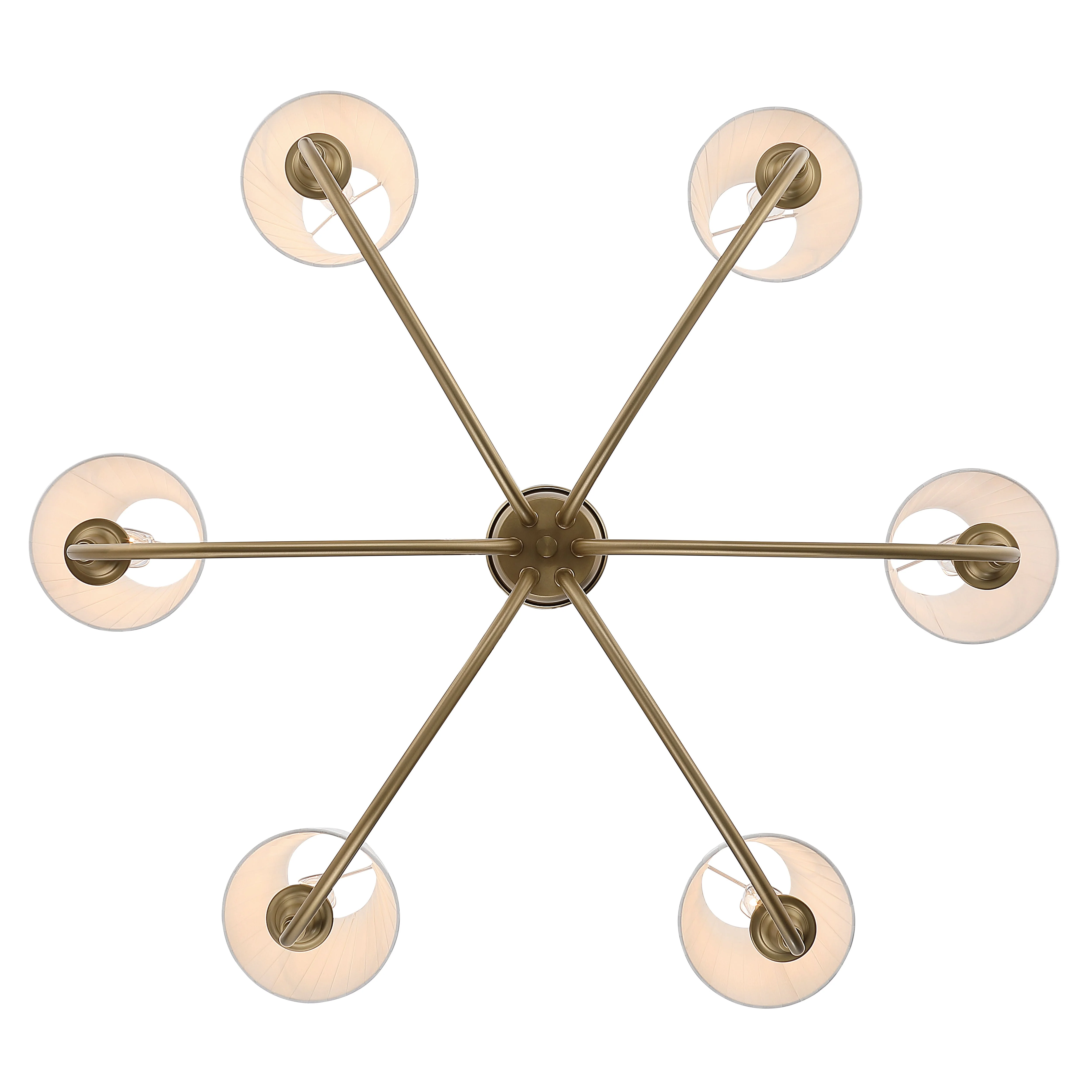 Cambria 6-Light Chandelier in Brushed Champagne Brass & White Pleated Shades - Image 4