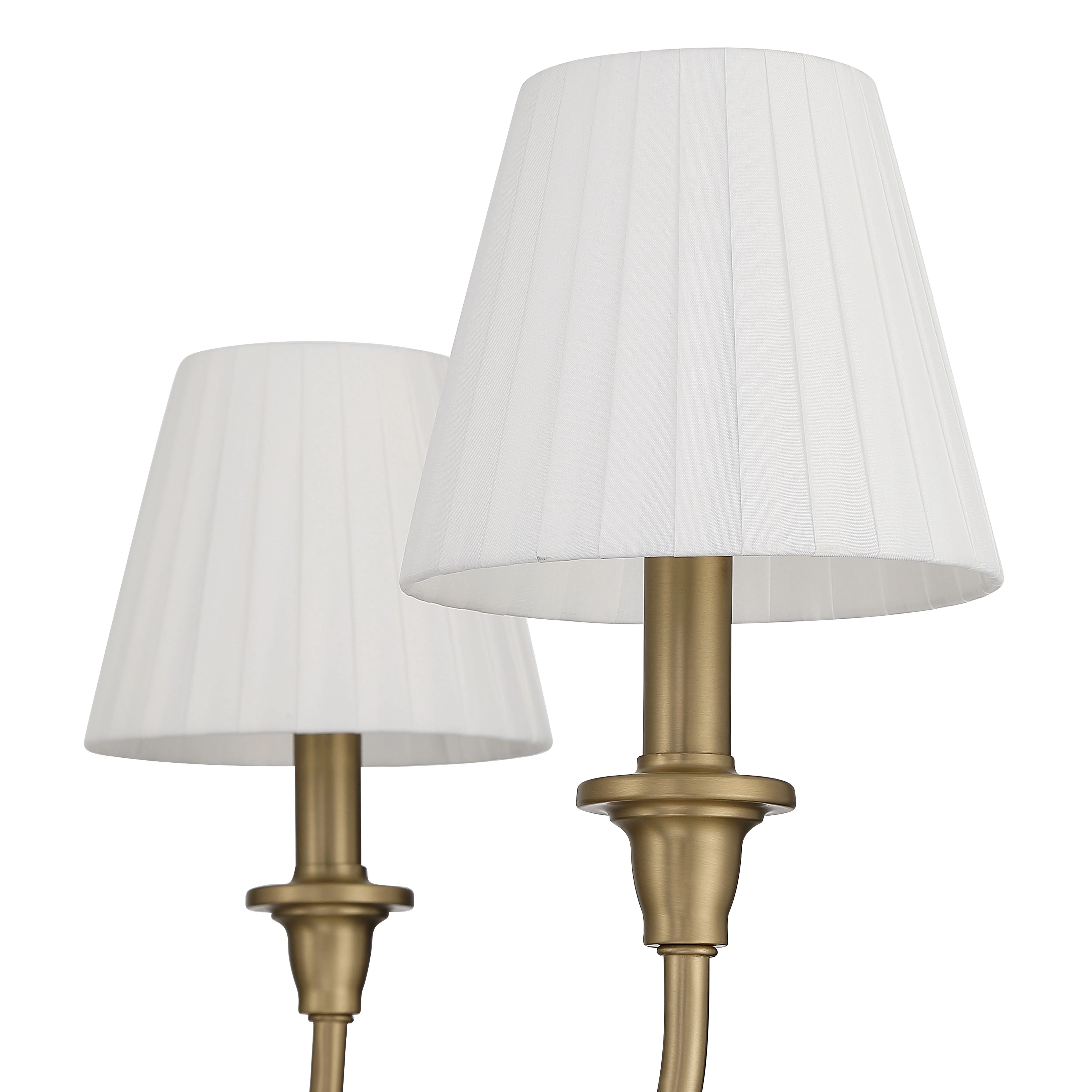 Cambria 6-Light Chandelier in Brushed Champagne Brass & White Pleated Shades - Image 6