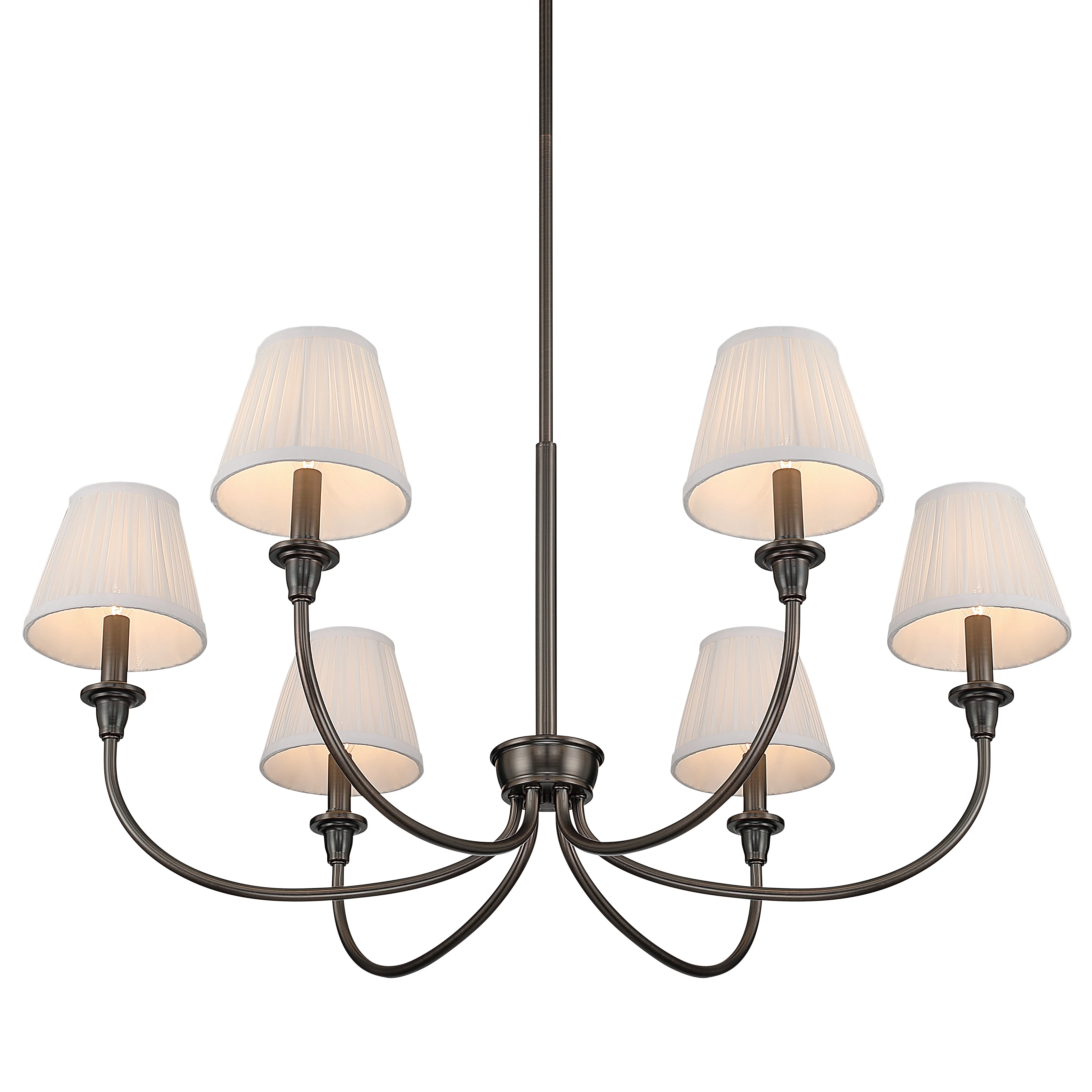Cambria 6-light Chandelier in Oil Rubbed Bronze & Gathered White Shades - Image 4