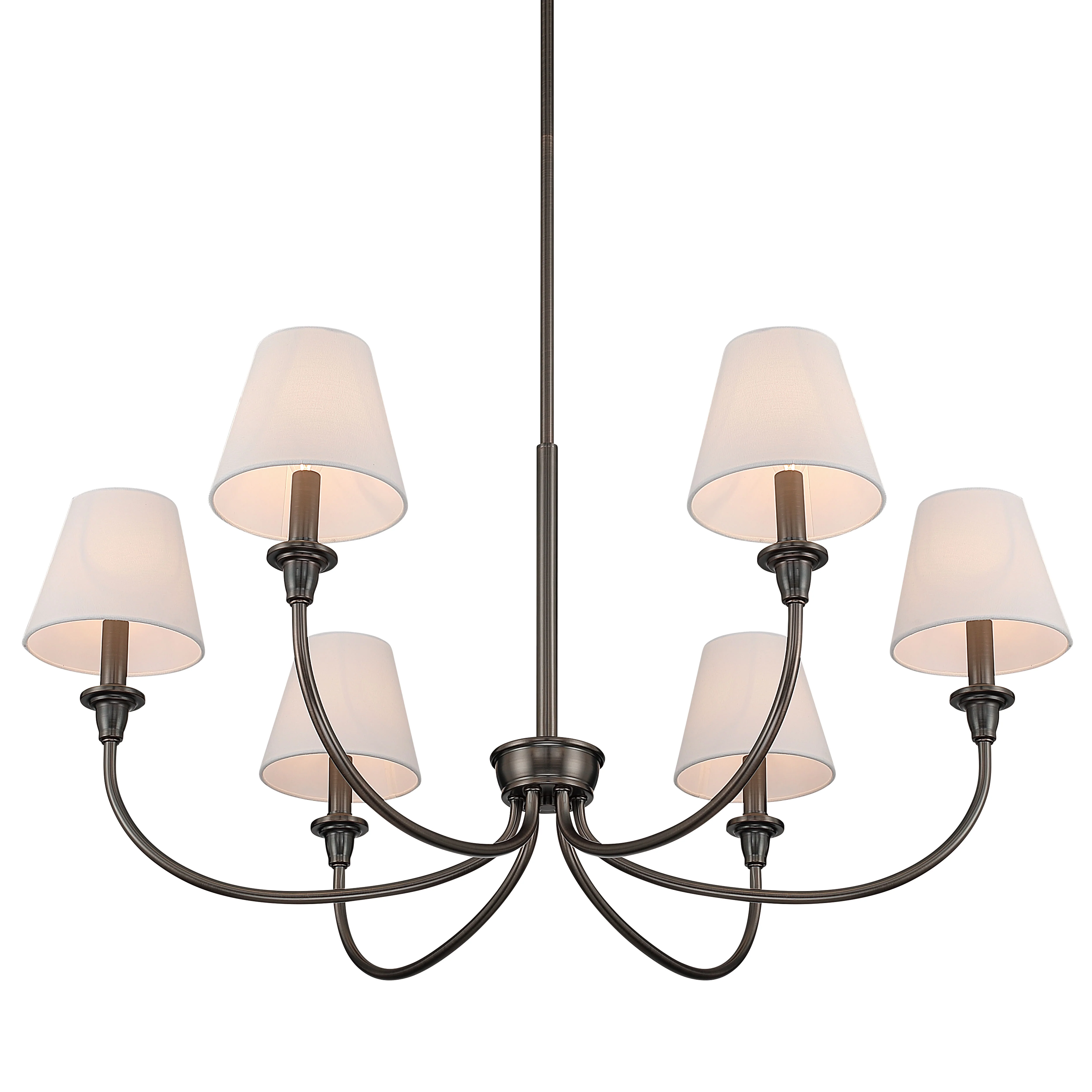 Cambria 6-Light Chandelier in Oil Rubbed Bronze & White Shades - Image 4
