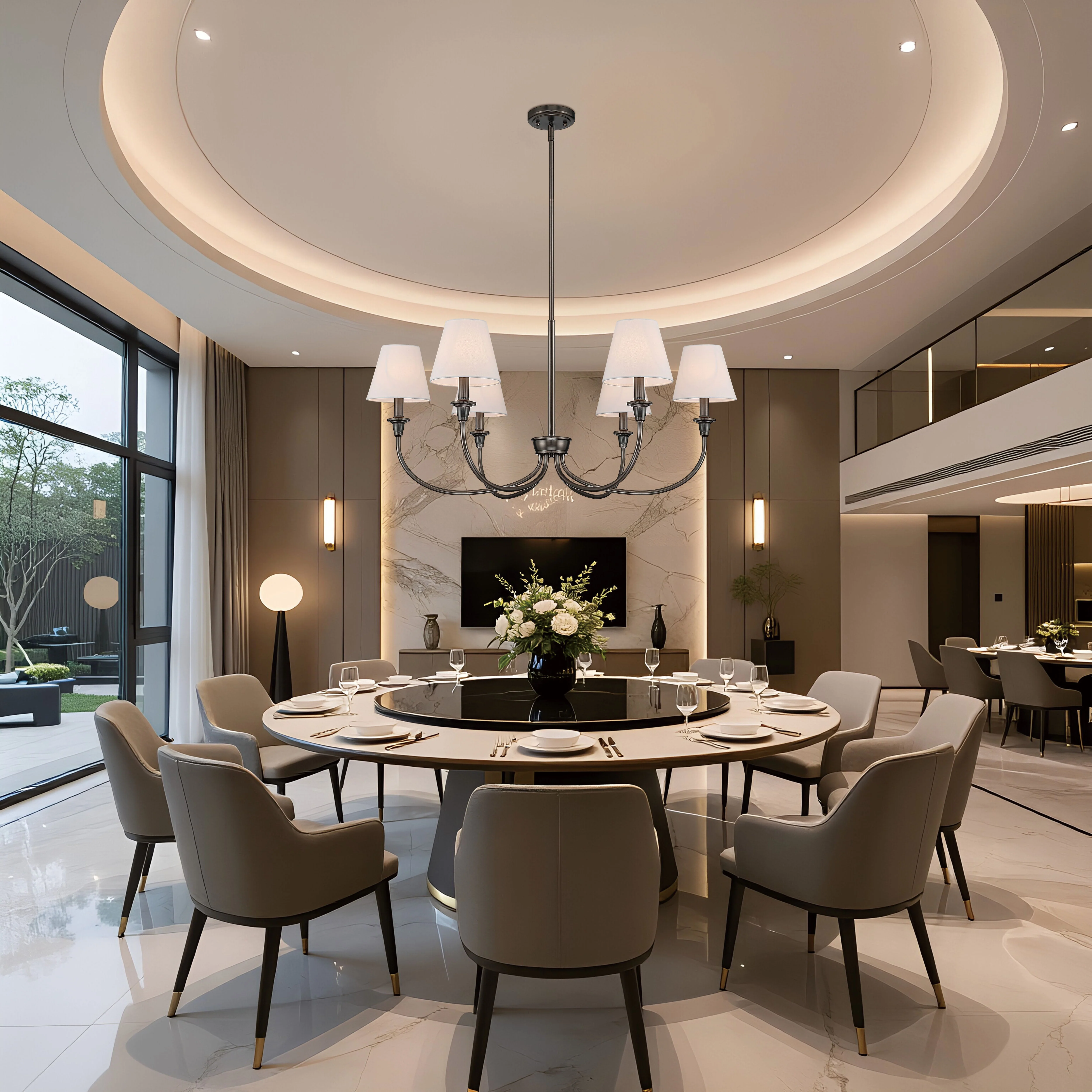 Cambria 6-Light Chandelier in Oil Rubbed Bronze & White Shades - Image 9