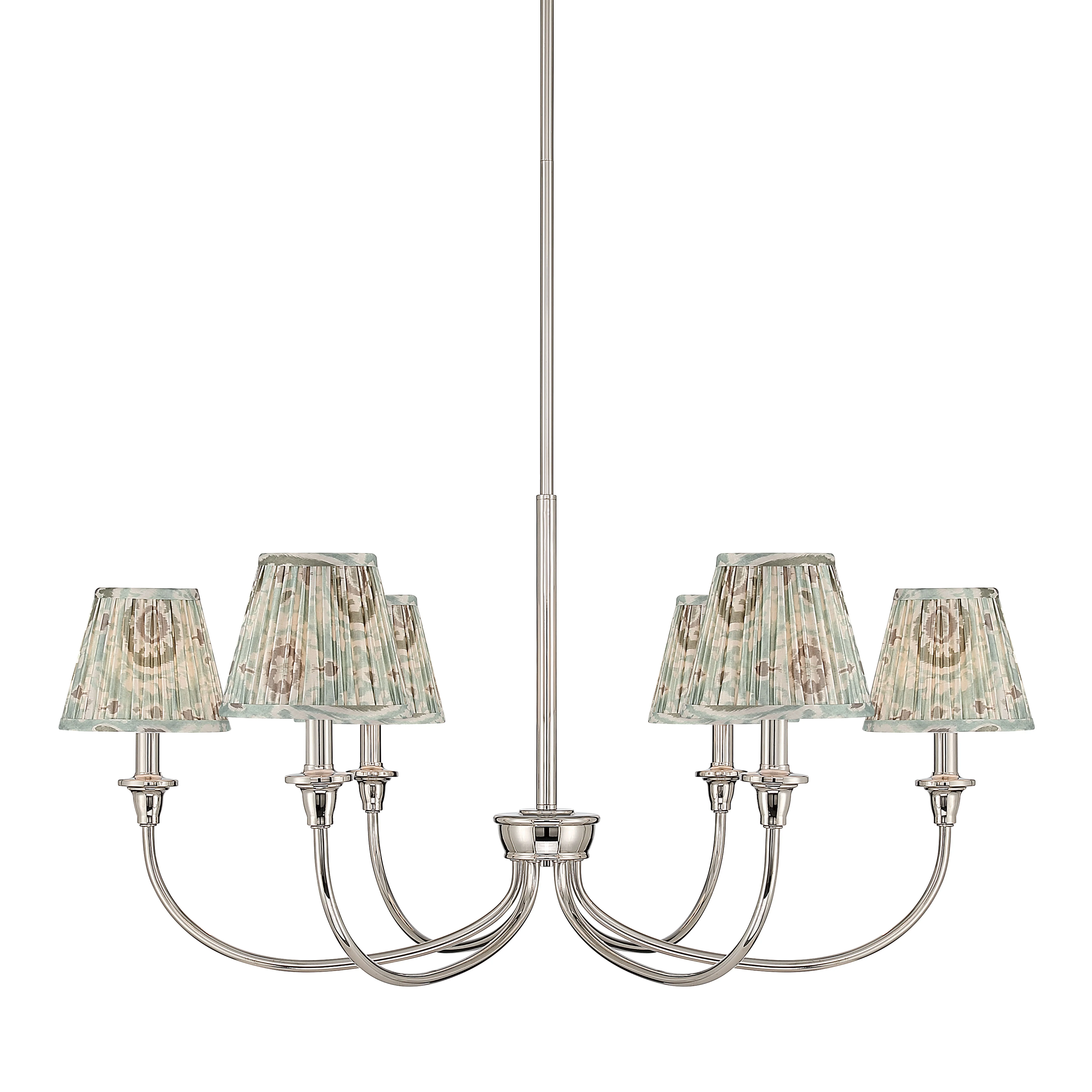 Cambria 6-light Chandelier in Polished Nickel with Aqua Verde Shades