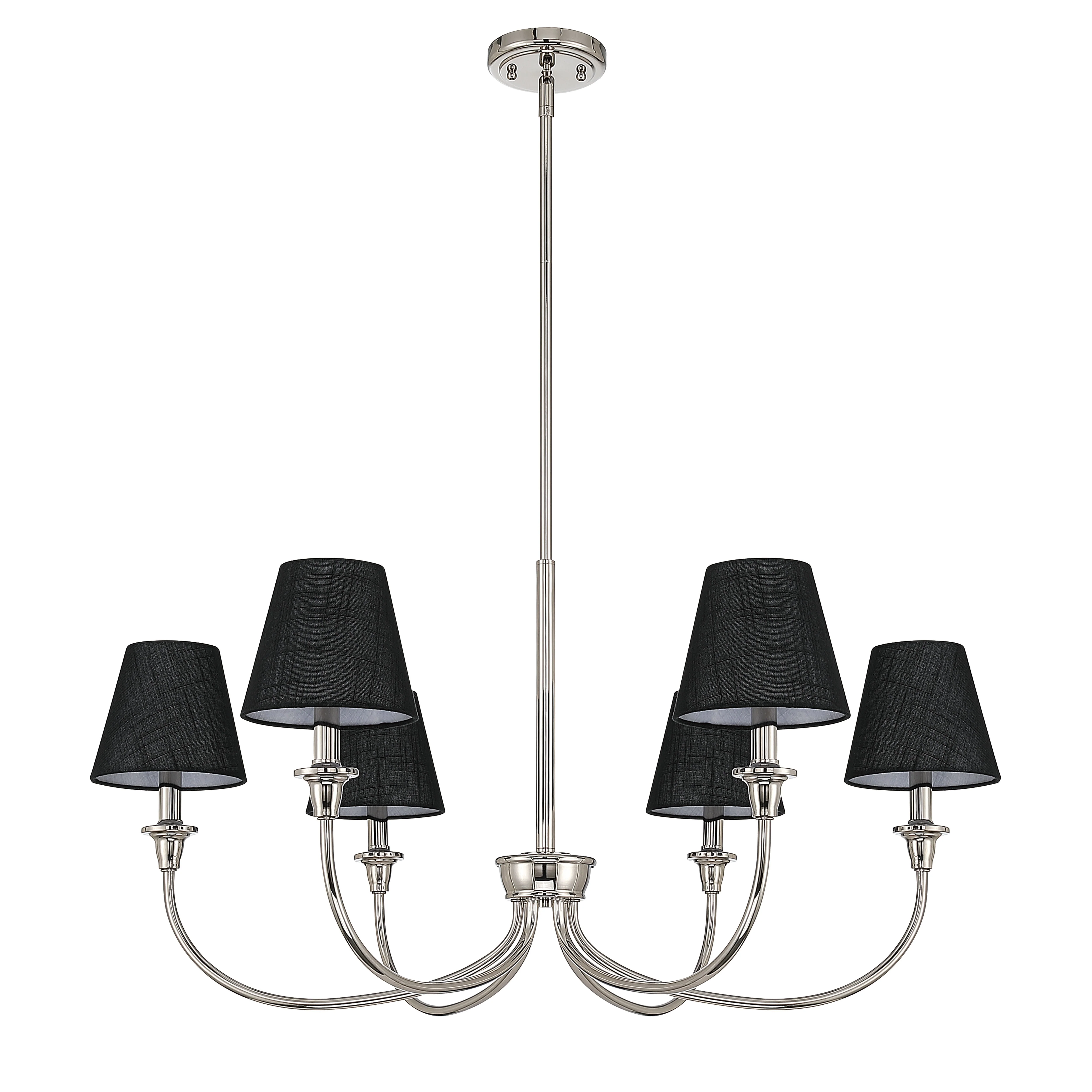Cambria 6-light Chandelier in Polished Nickel with Black Shades - Image 2