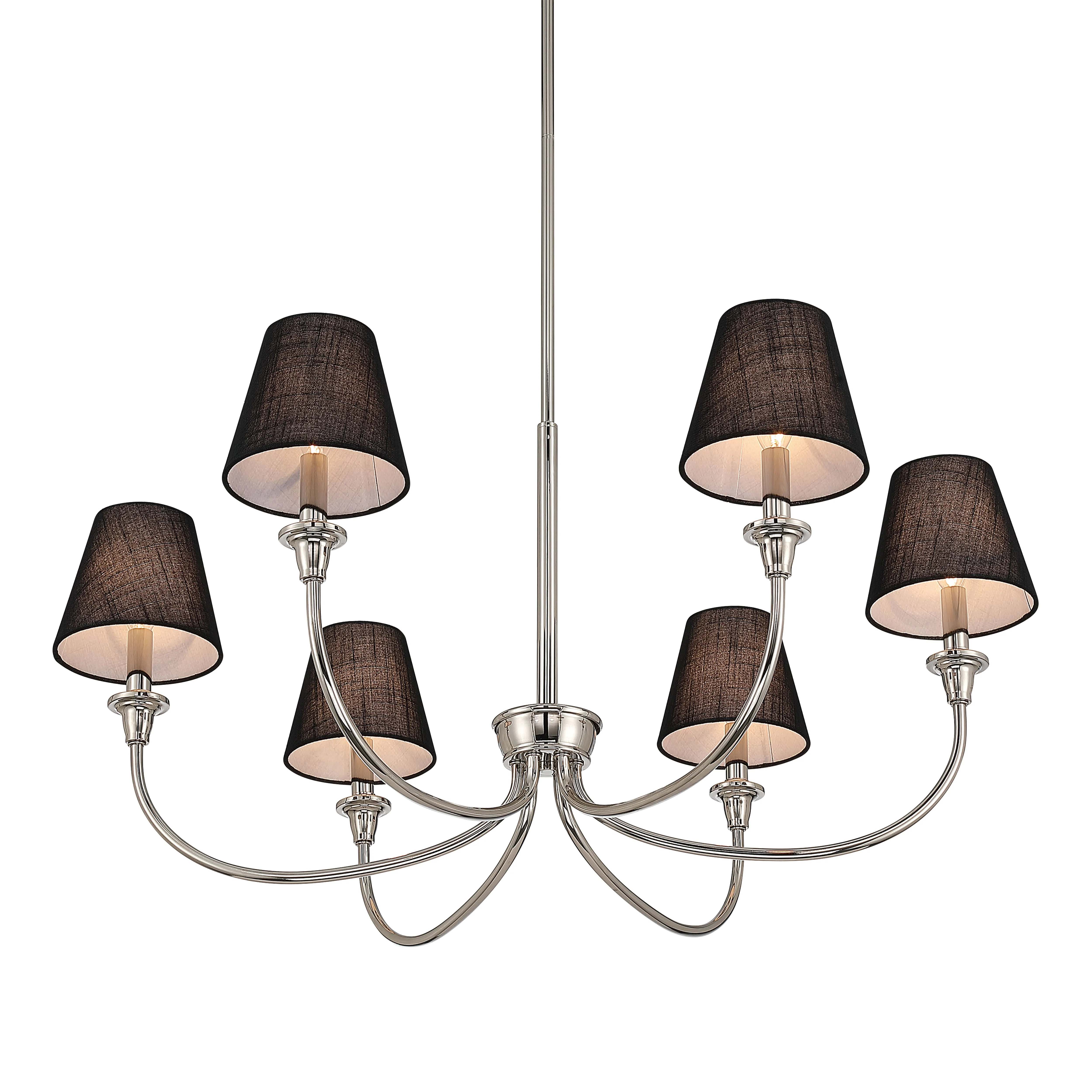 Cambria 6-light Chandelier in Polished Nickel with Black Shades - Image 4