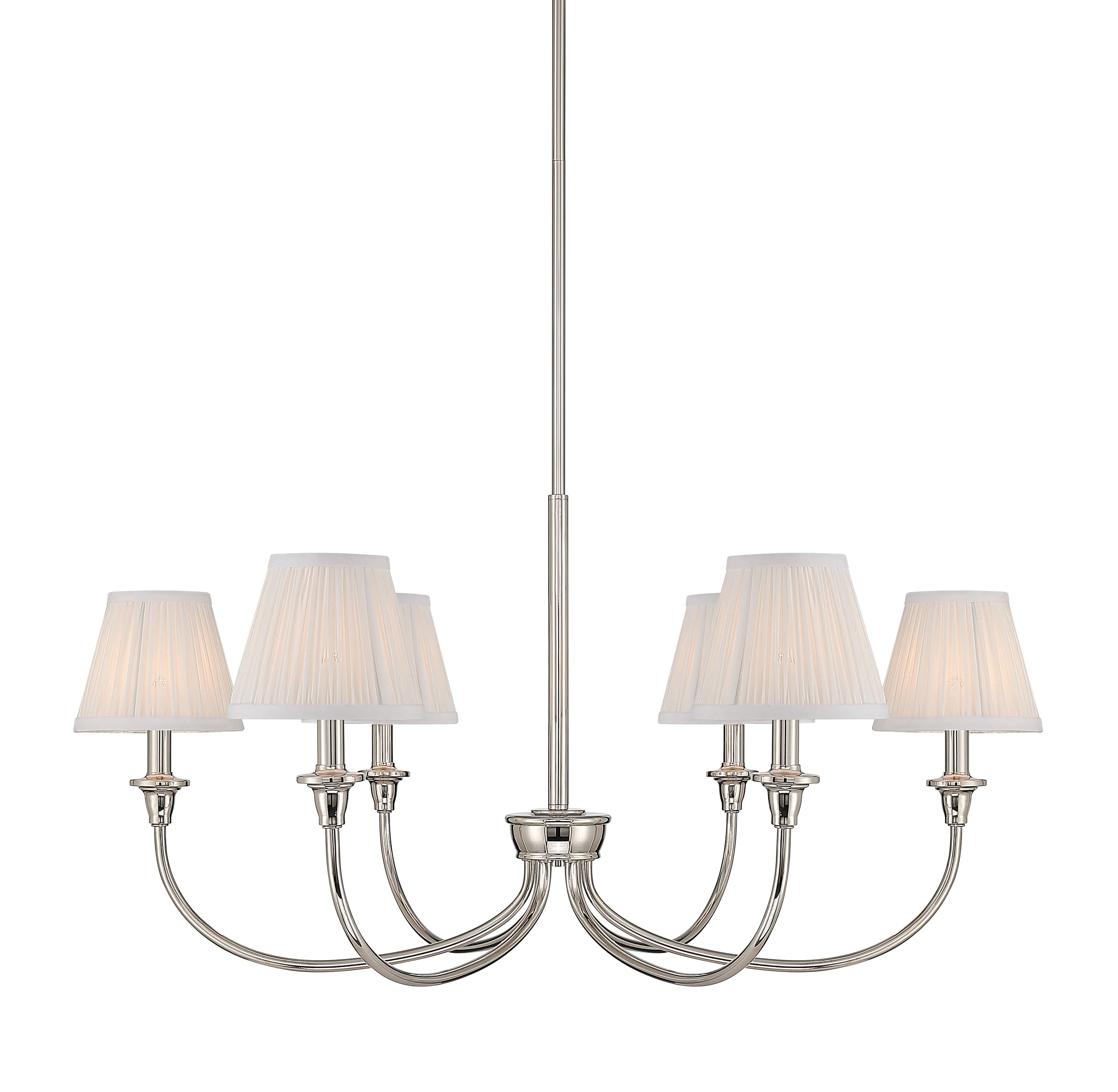 Cambria 6-light Chandelier in Polished Nickel Gathered White Shades