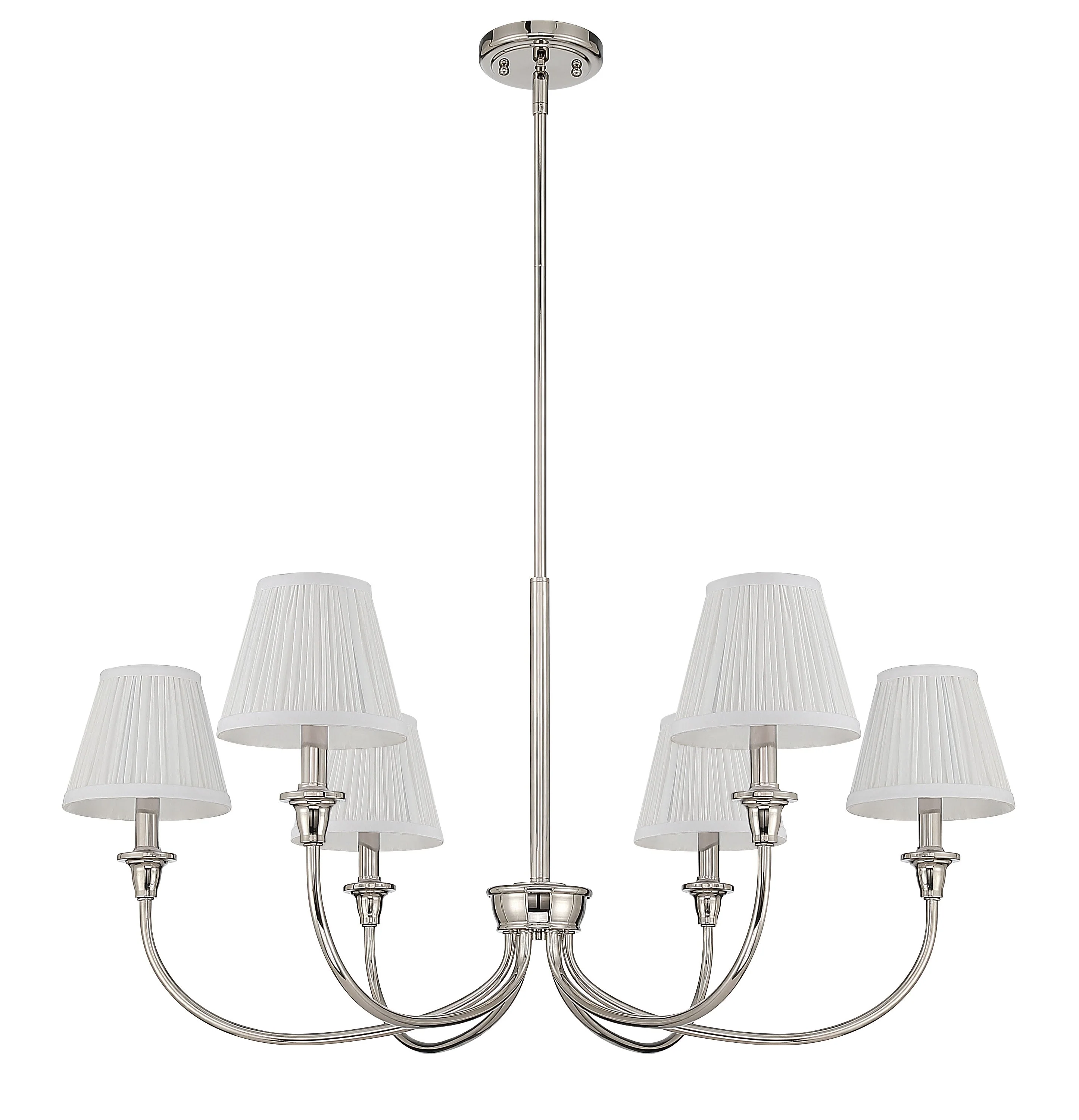 Cambria 6-light Chandelier in Polished Nickel Gathered White Shades - Image 2