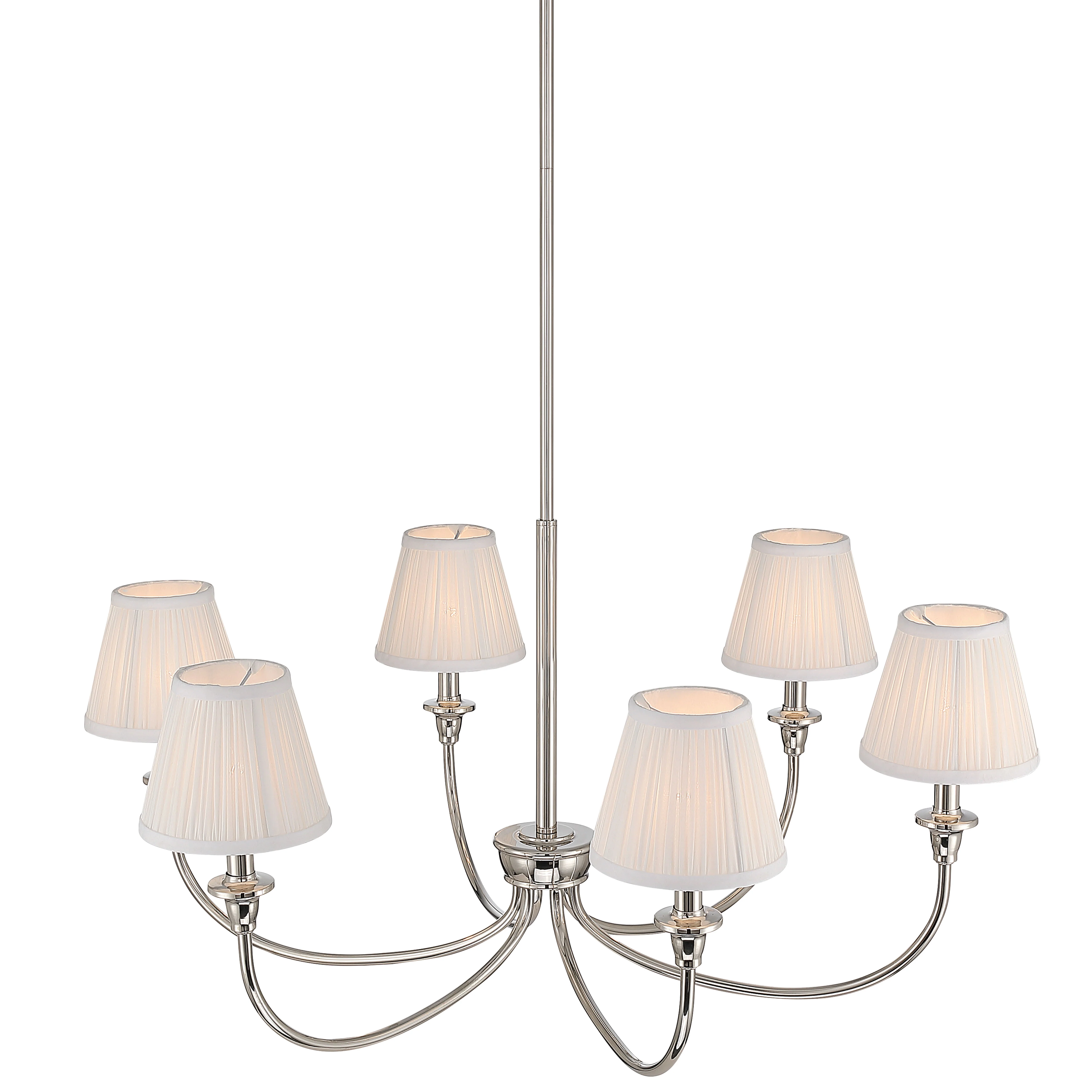 Cambria 6-light Chandelier in Polished Nickel Gathered White Shades - Image 3