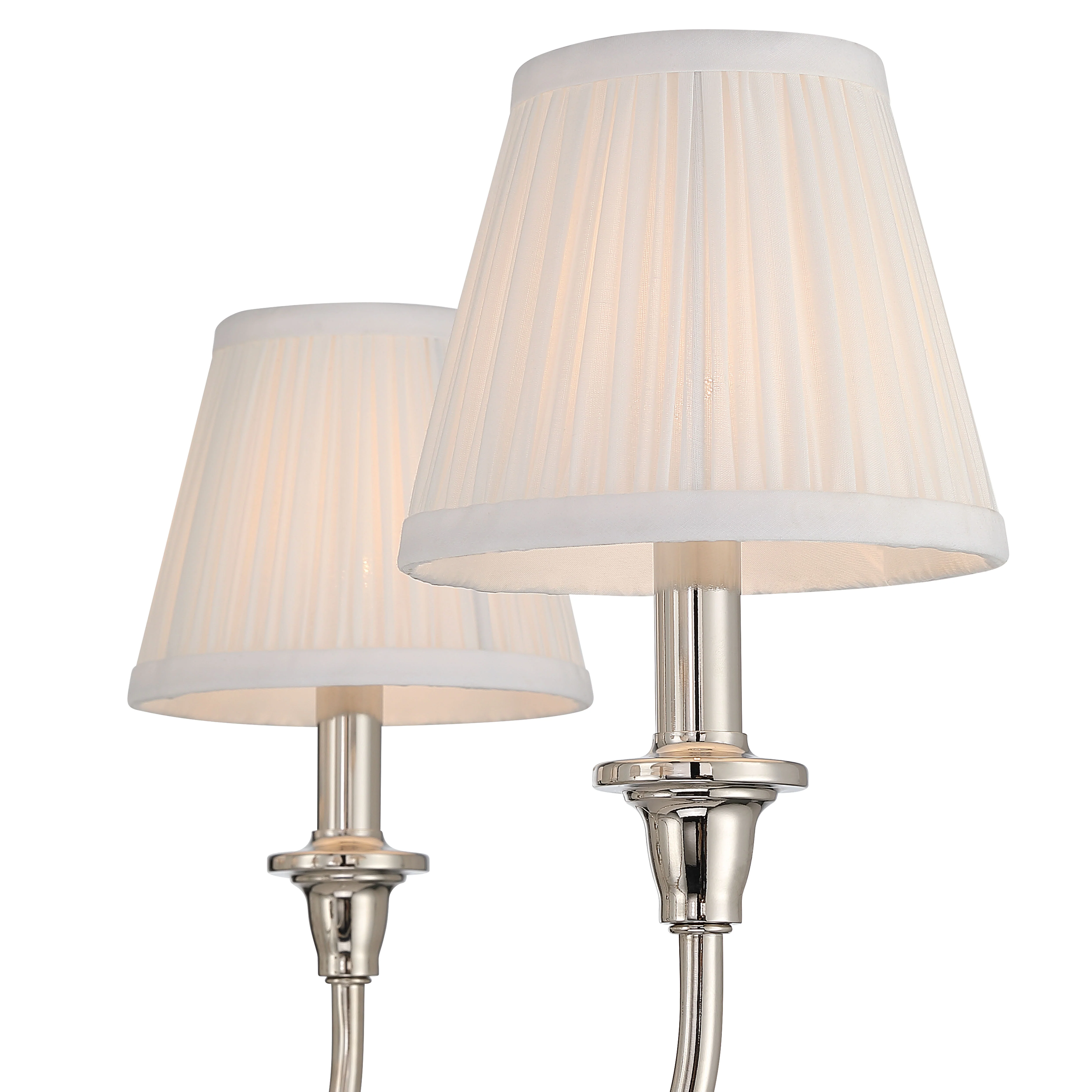 Cambria 6-light Chandelier in Polished Nickel Gathered White Shades - Image 6