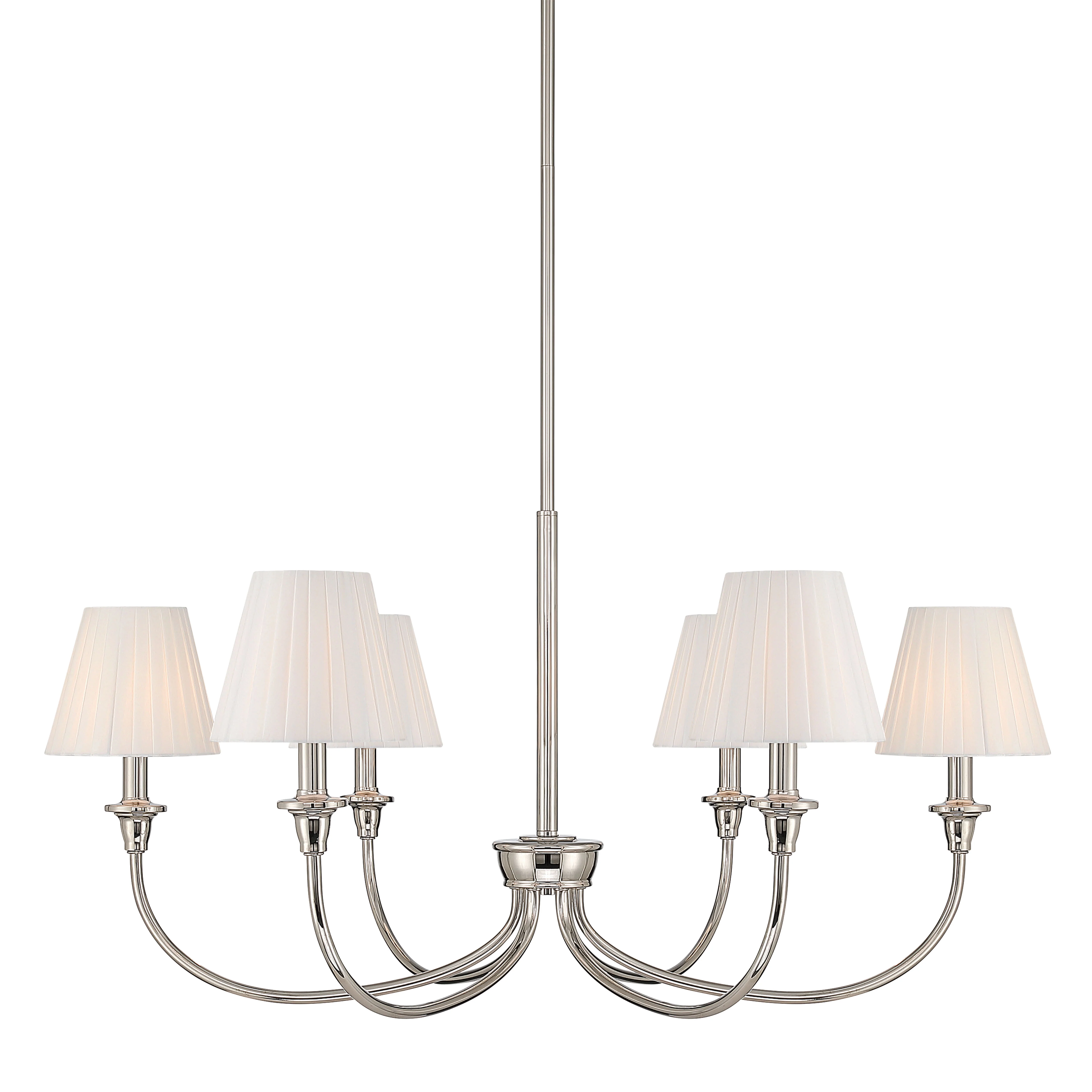Cambria 6-light Chandelier in Polished Nickel & Pleated White Shades