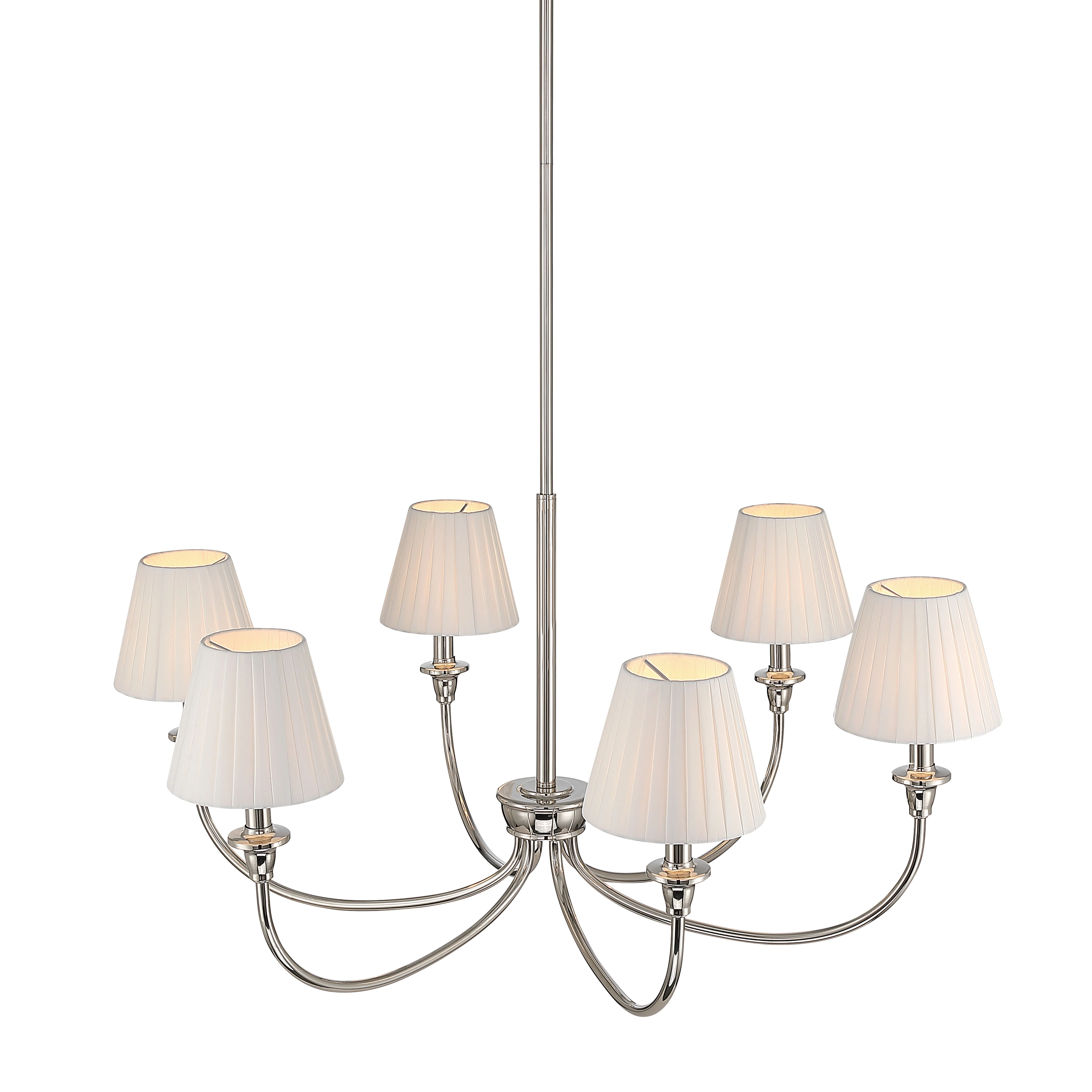 Cambria 6-light Chandelier in Polished Nickel & Pleated White Shades - Image 3