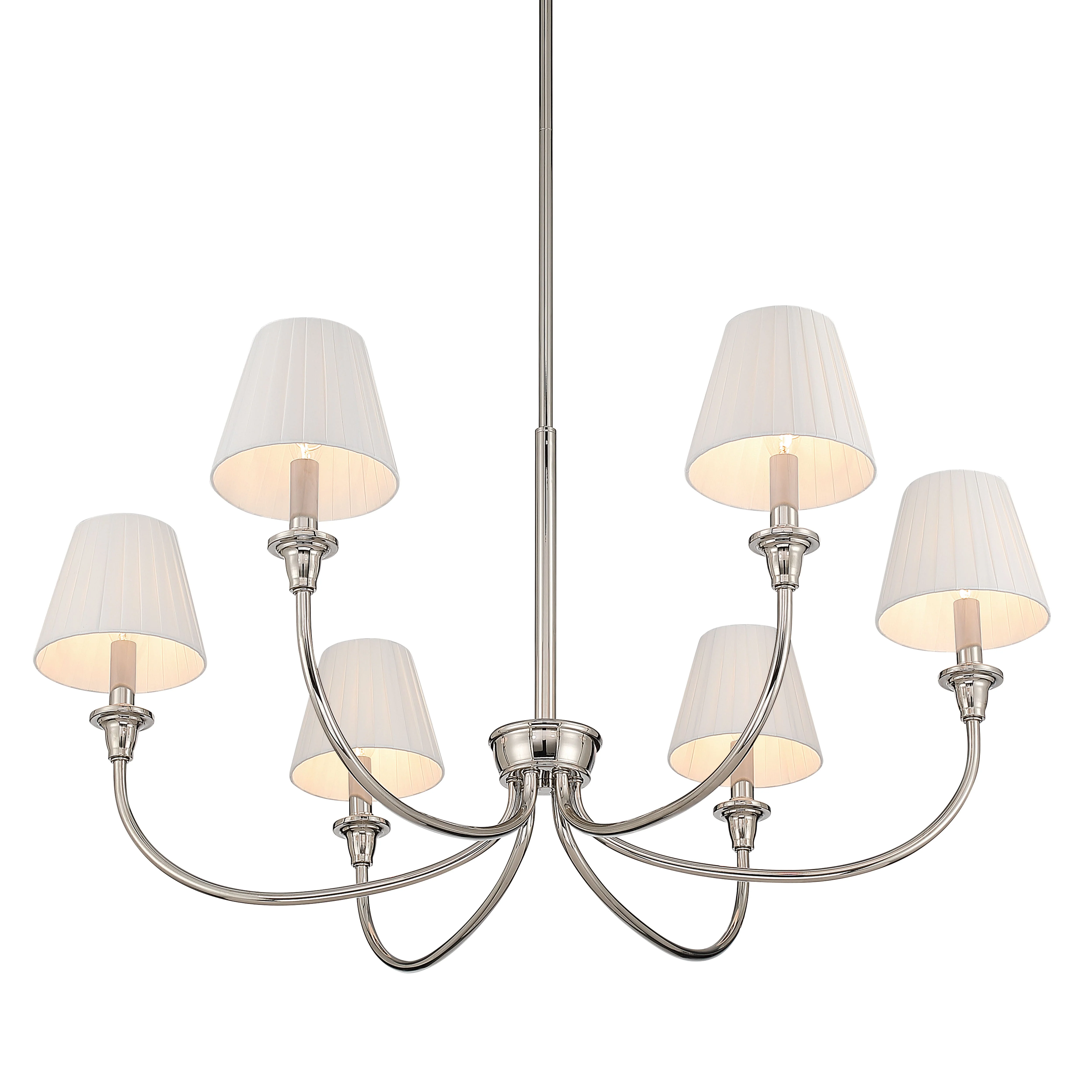 Cambria 6-light Chandelier in Polished Nickel & Pleated White Shades - Image 4