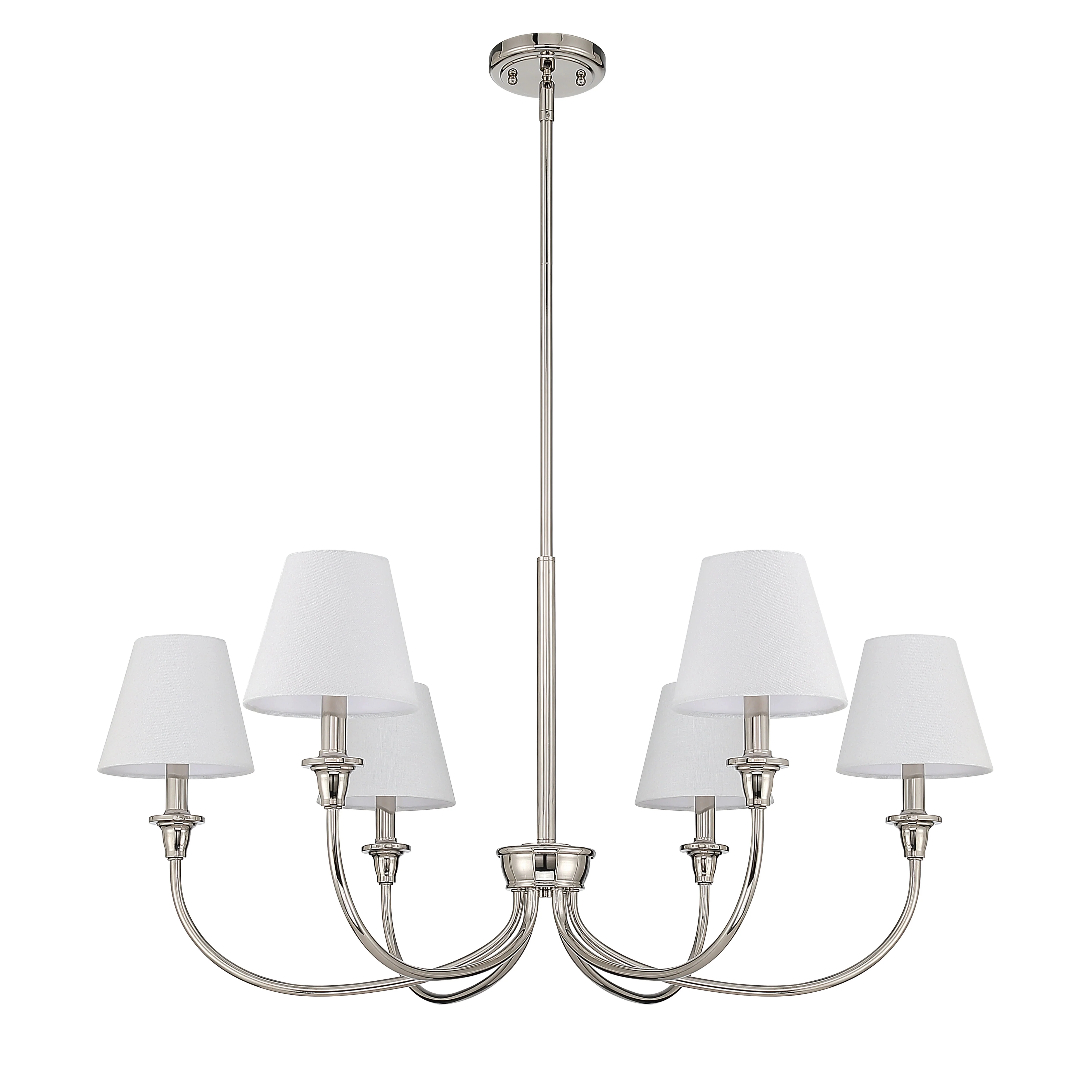 Cambria 6-light Chandelier in Polished Nickel with White Shades - Image 2