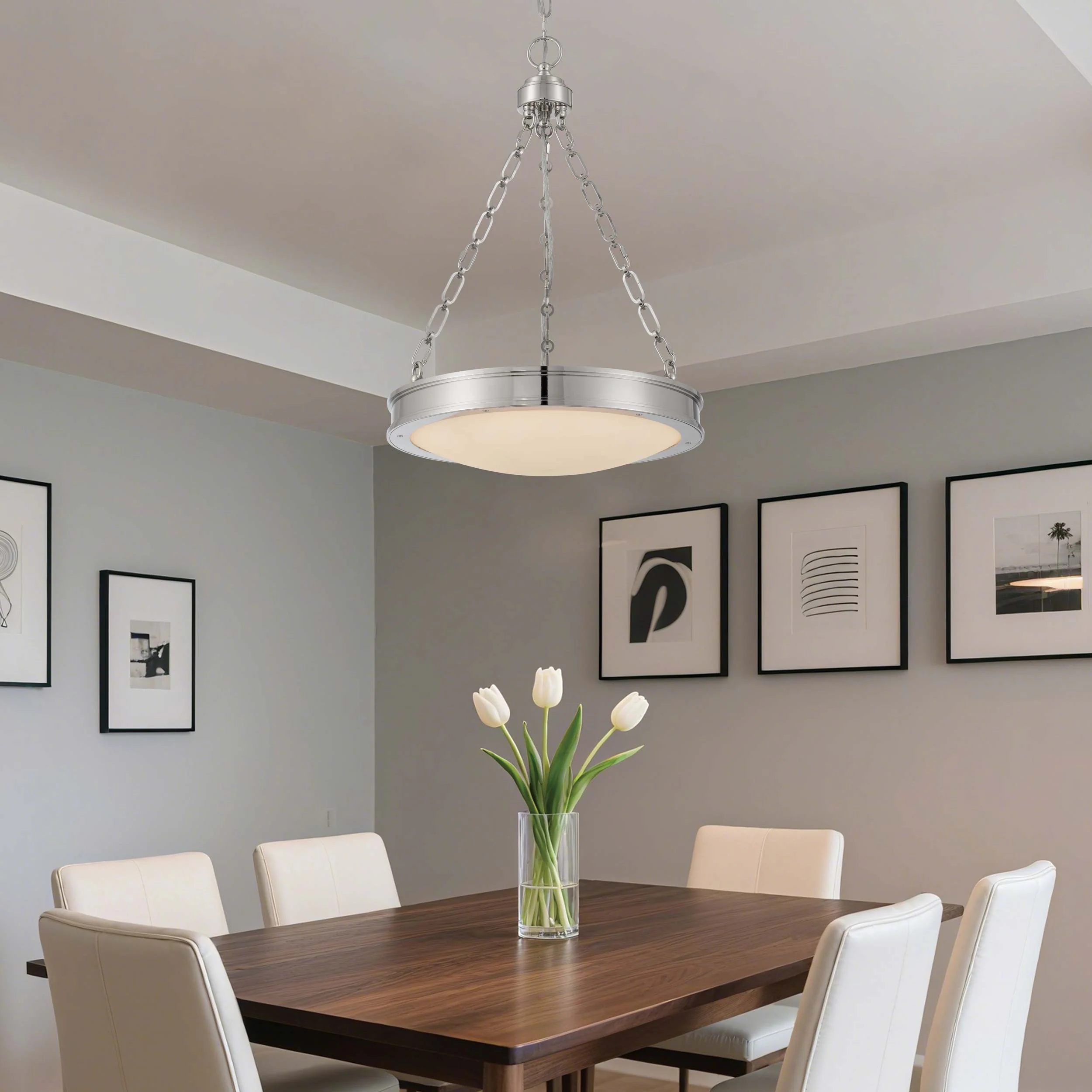 Cameron Integrated LED 17in Pendant in Polished Nickel with Etched Glass - Image 9