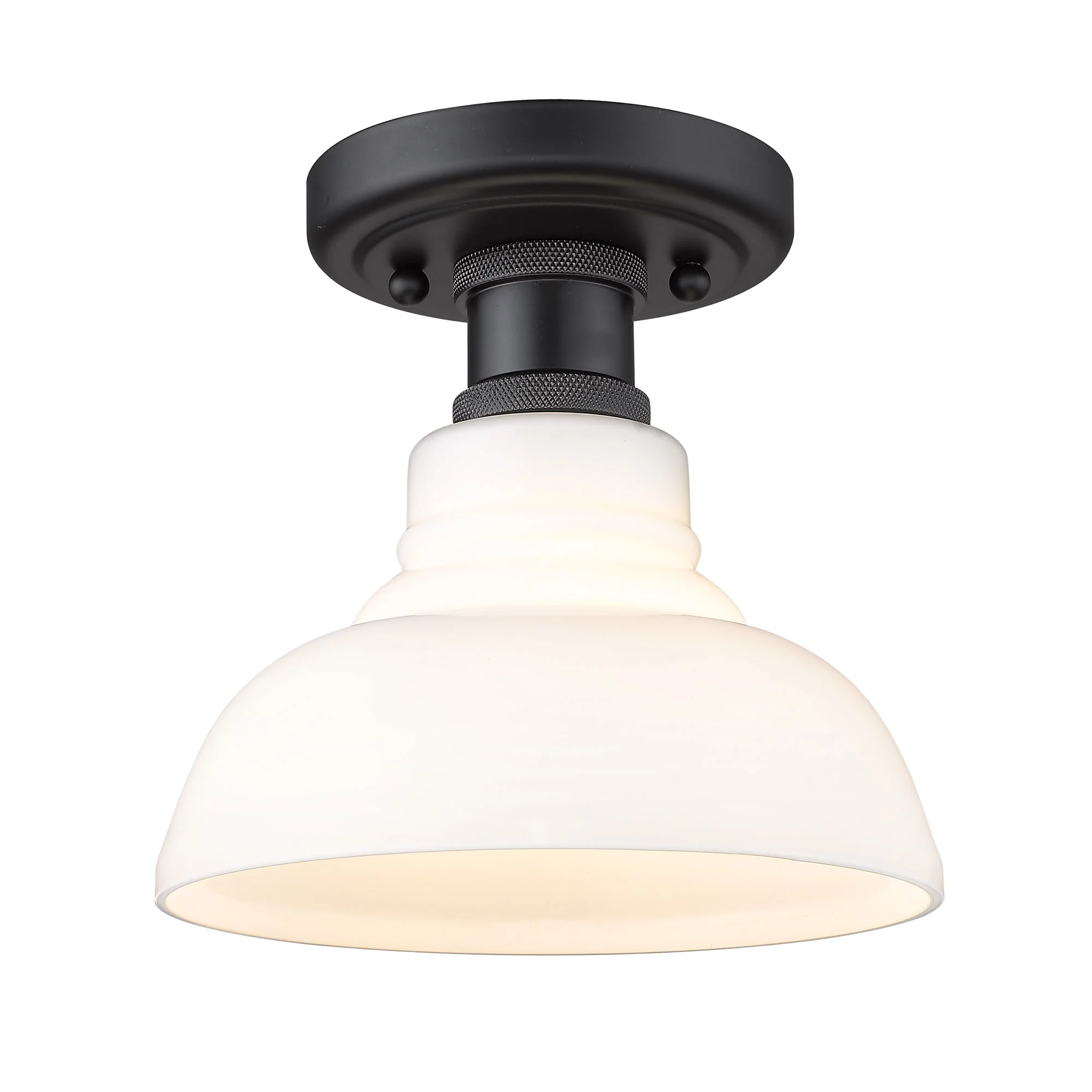 Carver 1-light Flush Mount in Matte Black and Vintage Milk Glass