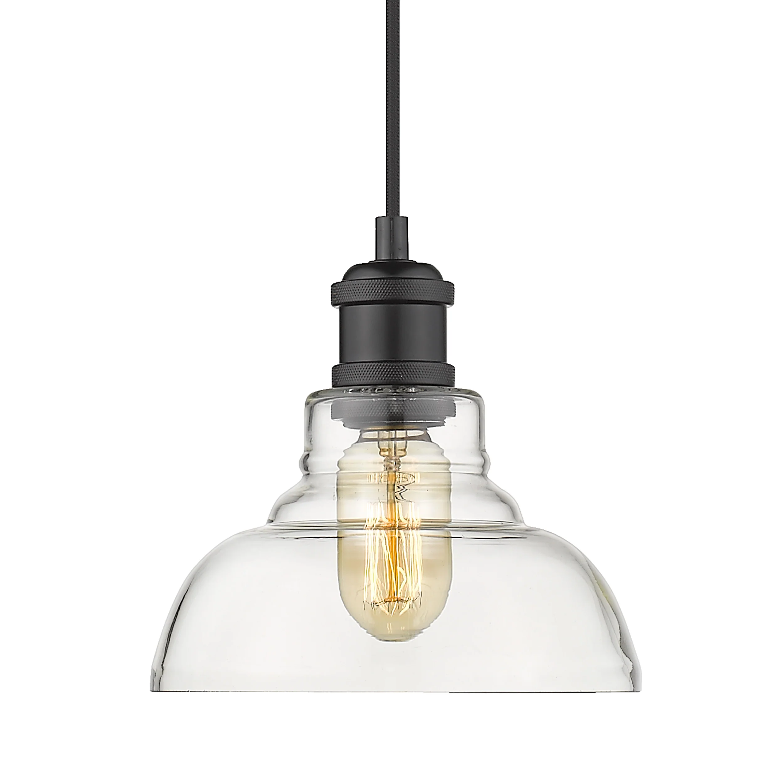Carver 1-light Pendant in Matte Black and Clear Glass
