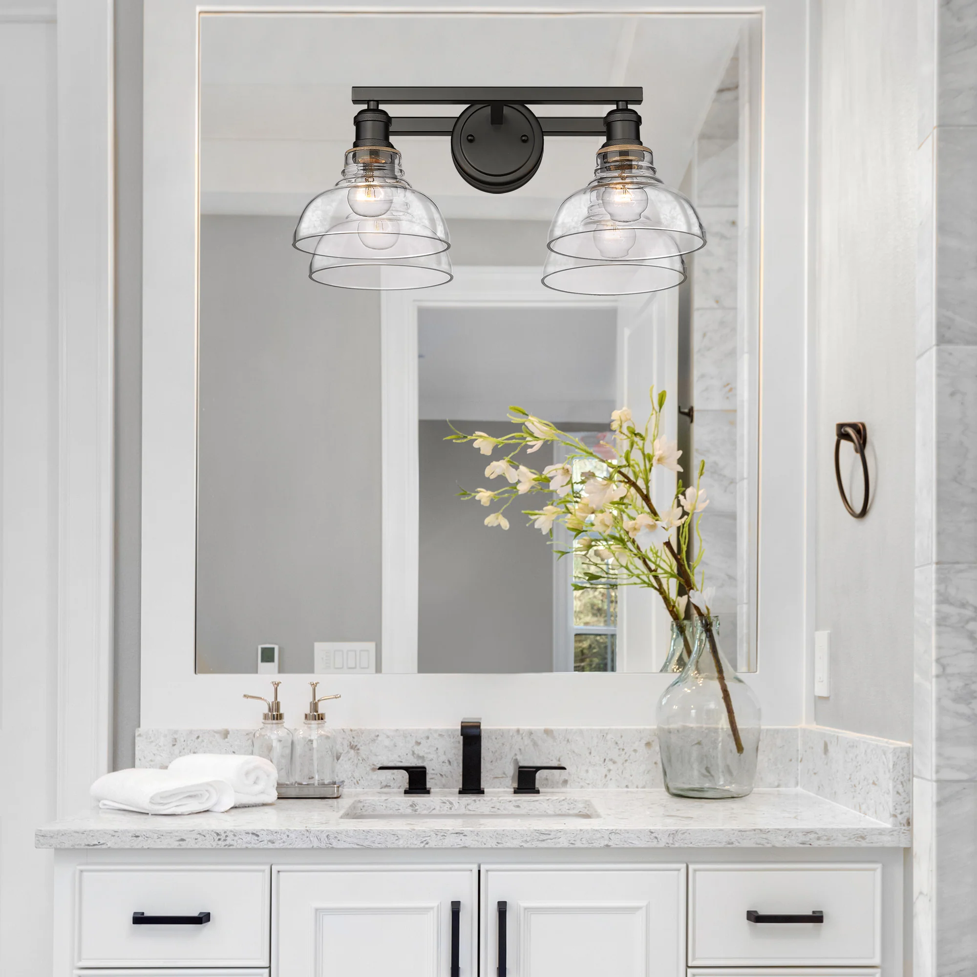 Carver 2-light Vanity in Matte Black and Clear Glass - Image 2