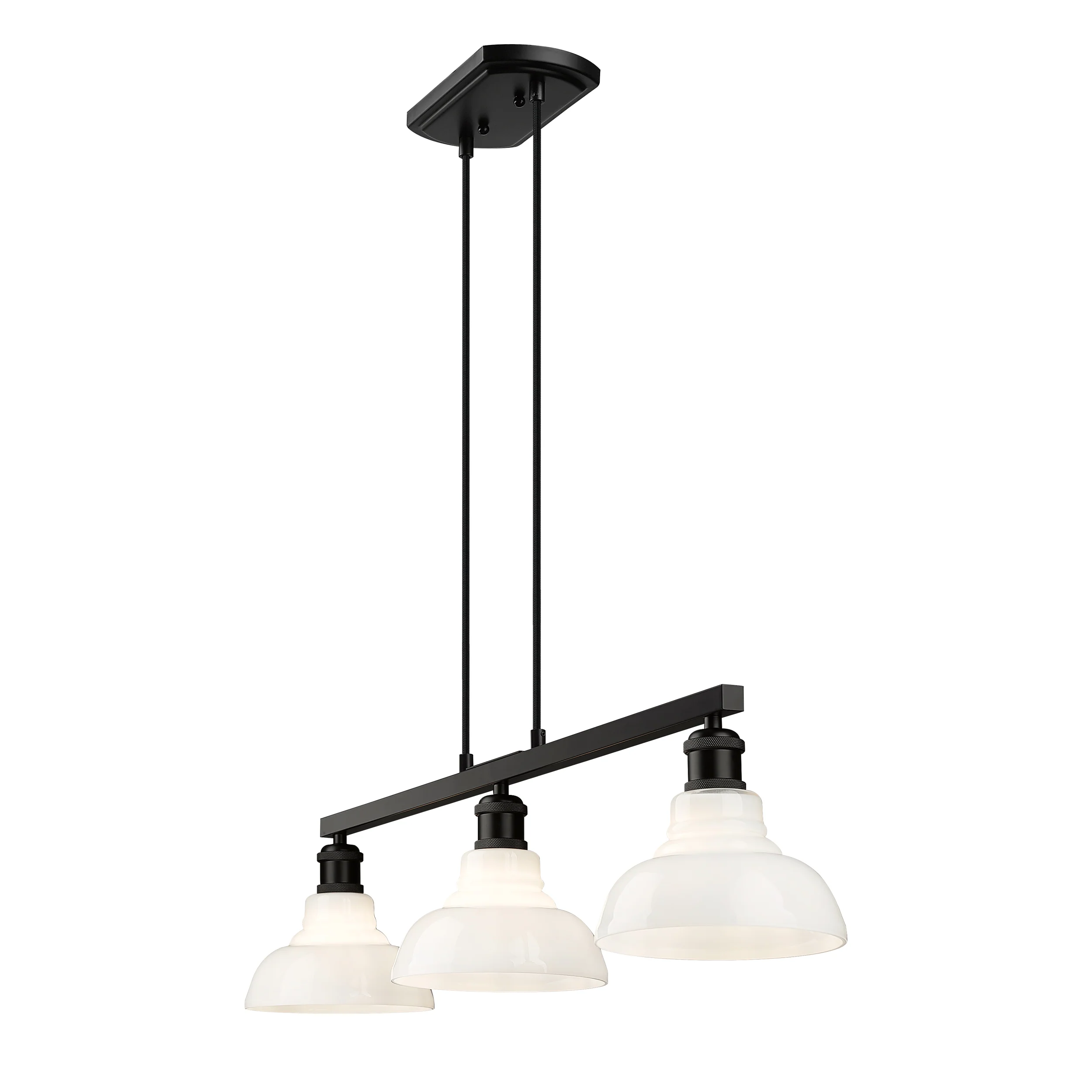 Carver 3-light Island Light in Matte Black and Vintage Milk Glass - Image 2