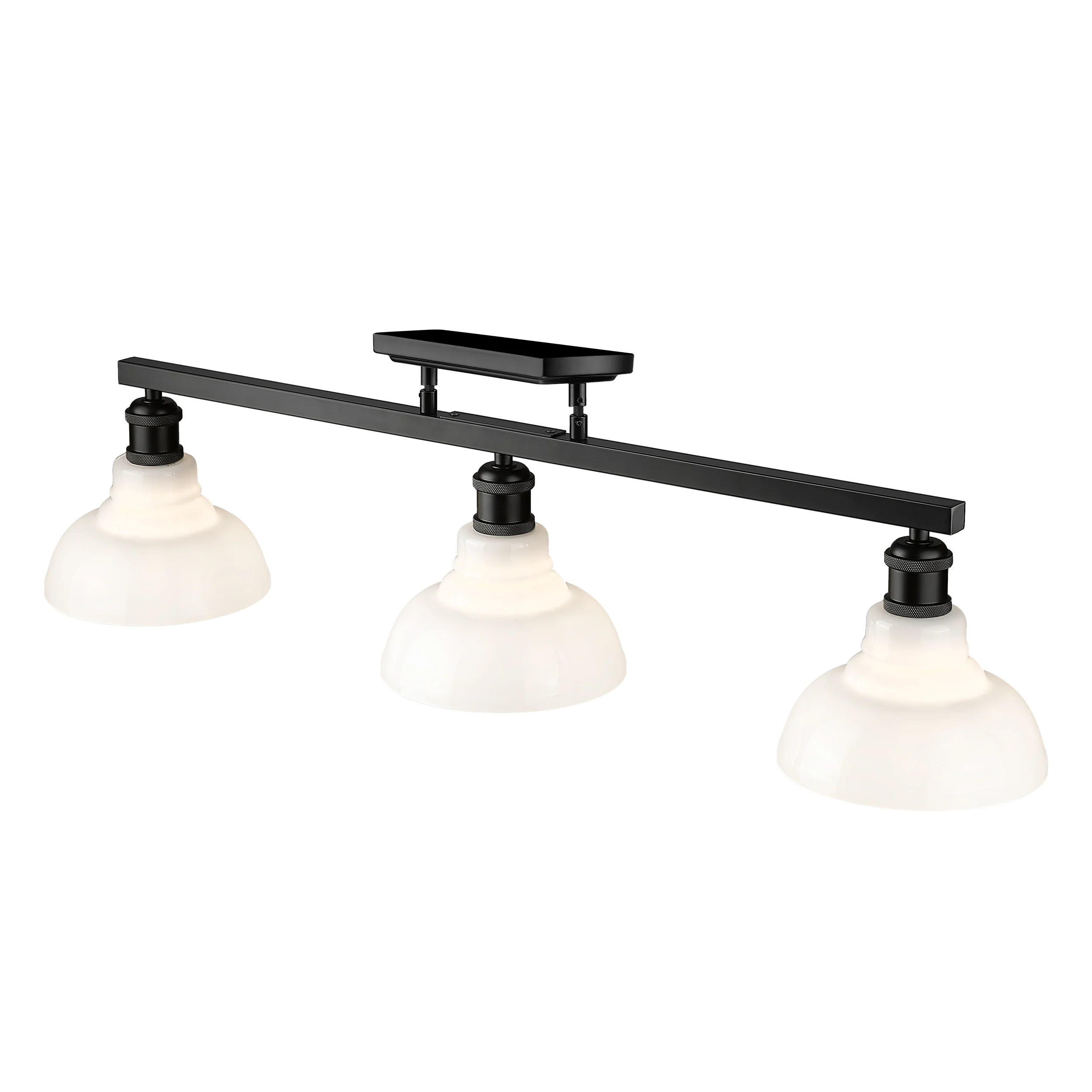 Carver 3-light Semi-Flush Mount in Matte Black and Vintage Milk Glass