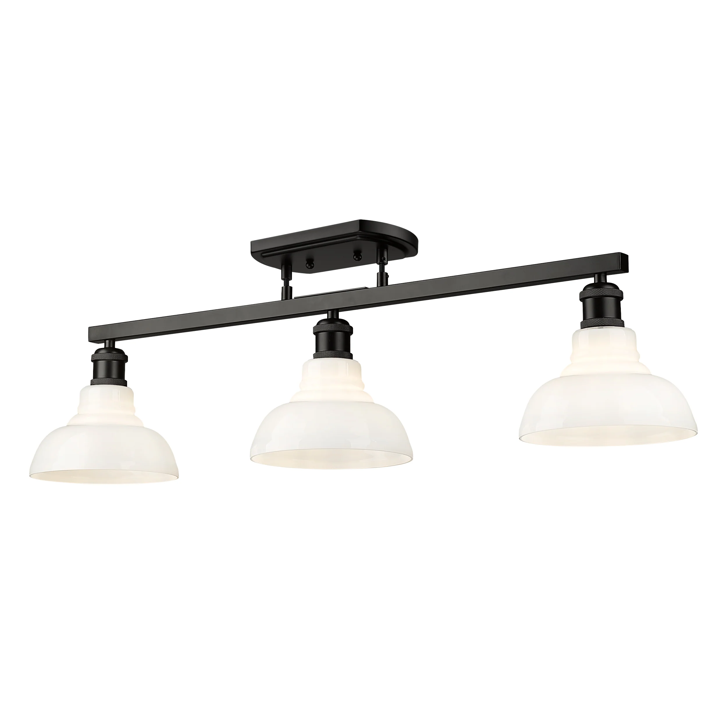 Carver 3-light Semi-Flush Mount in Matte Black and Vintage Milk Glass - Image 2