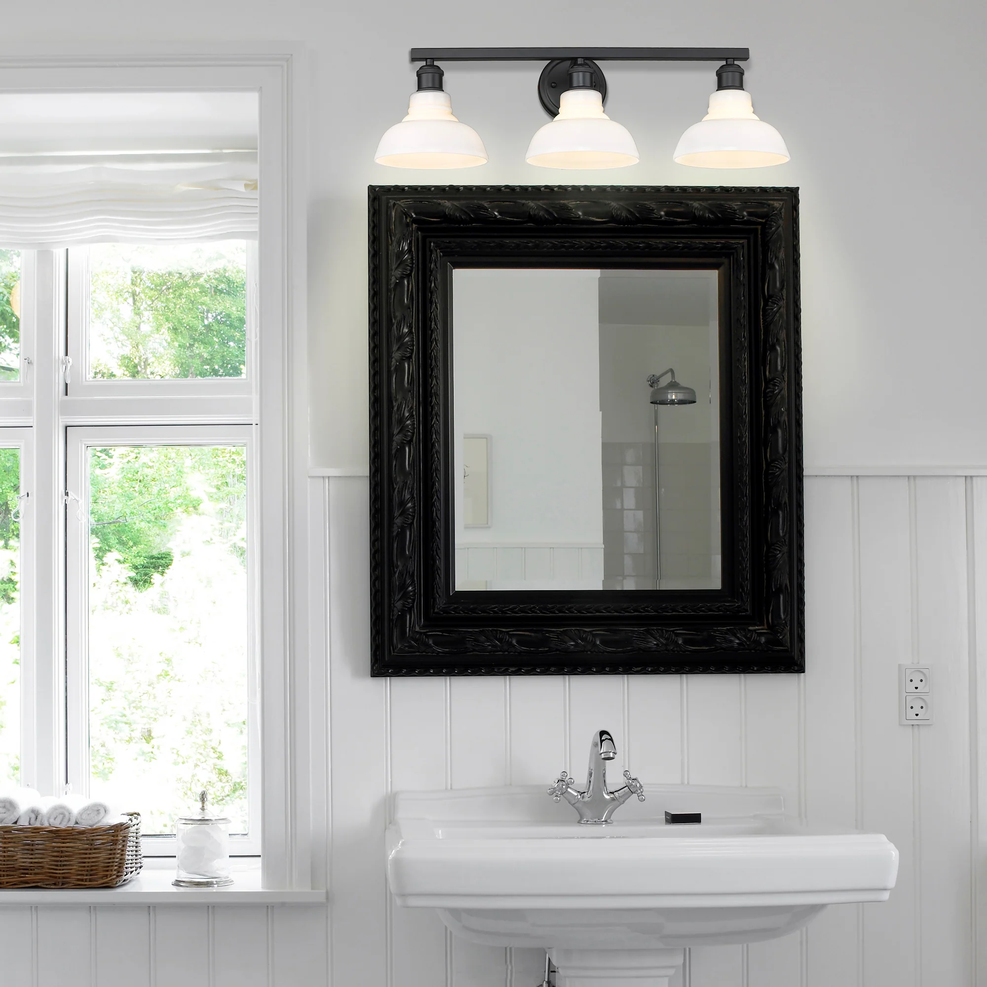 Carver 3-light Vanity in Matte Black and Vintage Milk Glass - Image 2