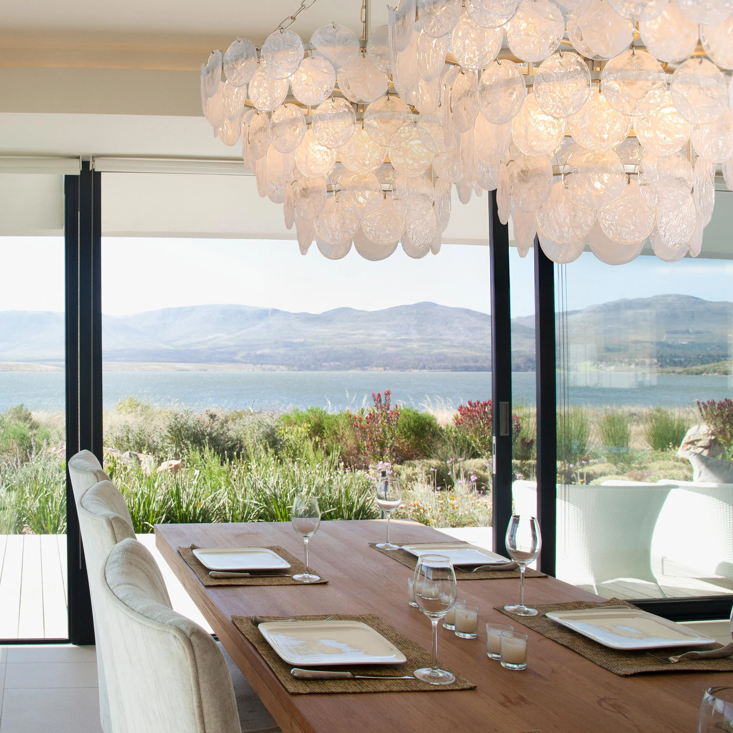 Cascada 11-light Pendant in Aegean Silver and Cirrus Cloud Glass - Image 7