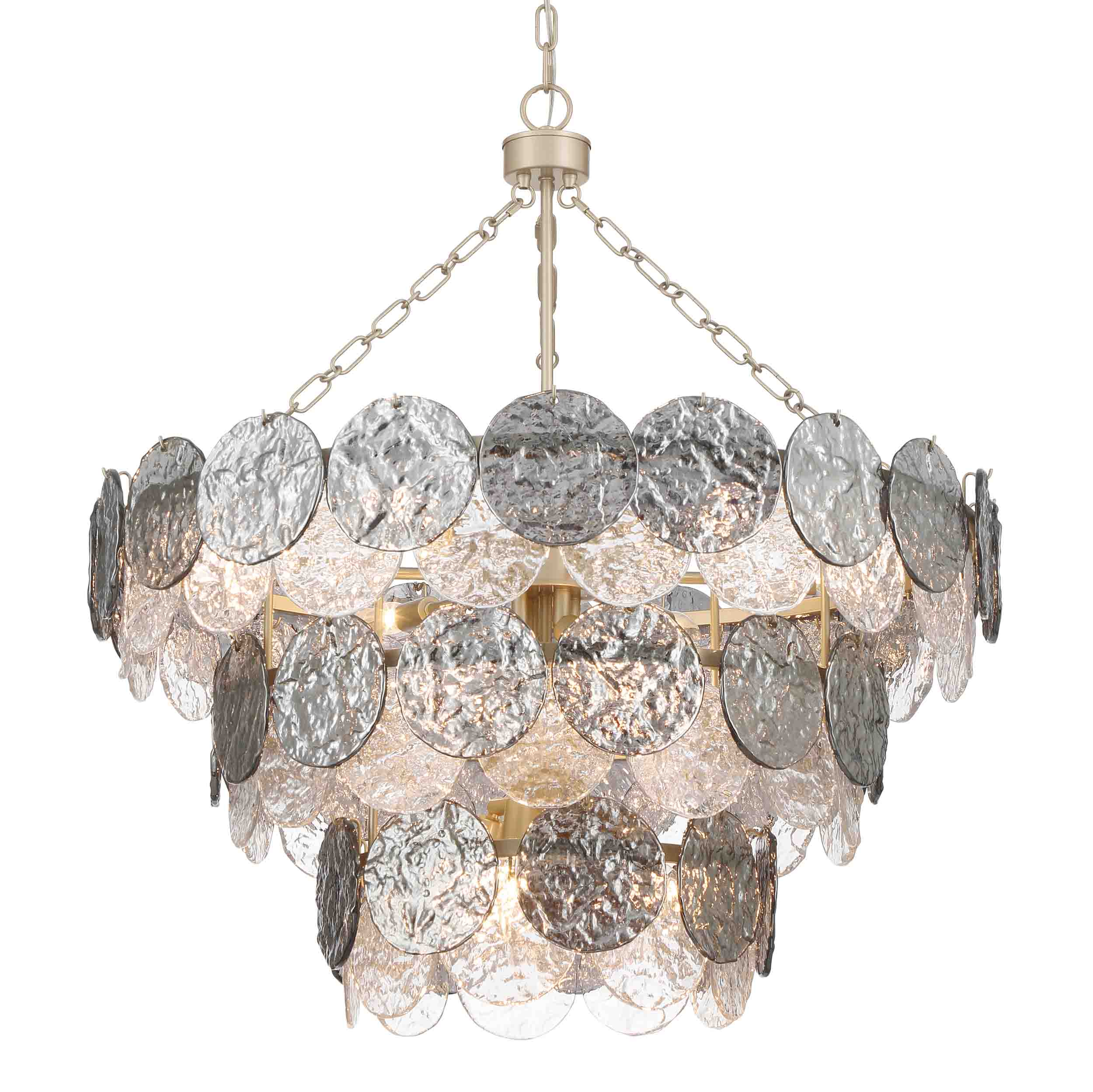 Cascada 13-light Pendant in Aegean Silver and Smoke Plated Glass