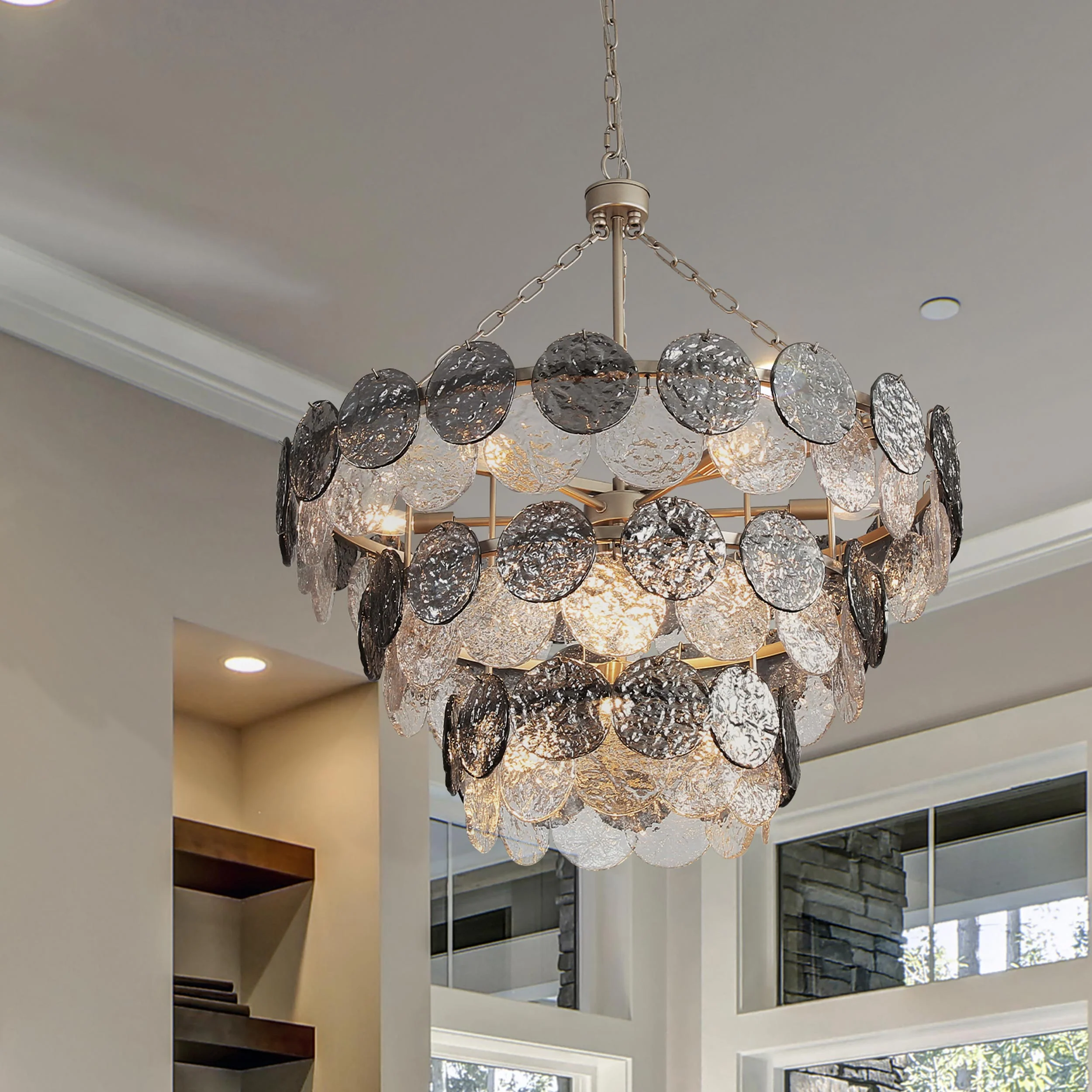 Cascada 13-light Pendant in Aegean Silver and Smoke Plated Glass - Image 12