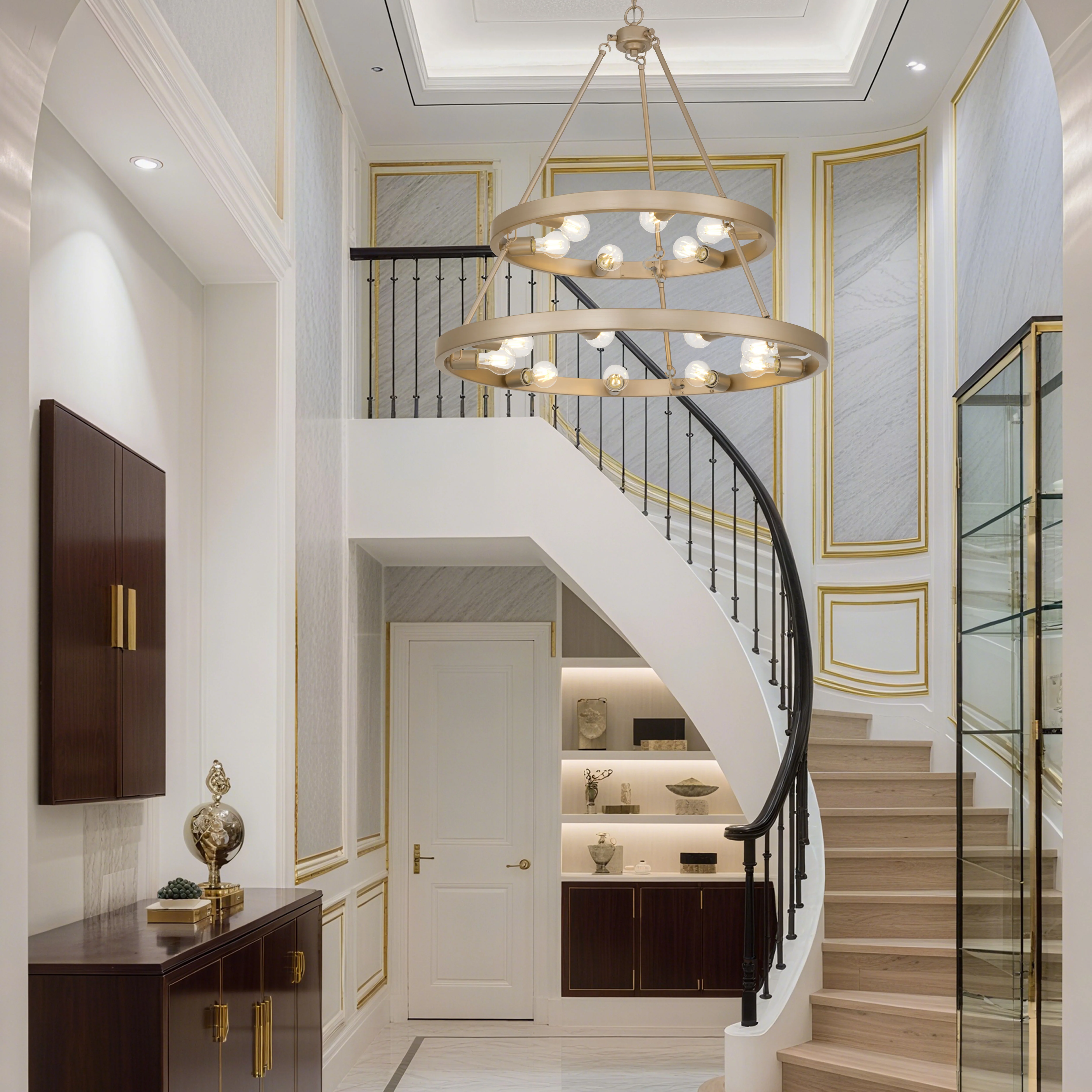 Castile 15-light 2-tier Chandelier (6+9) in French Gold - Image 7