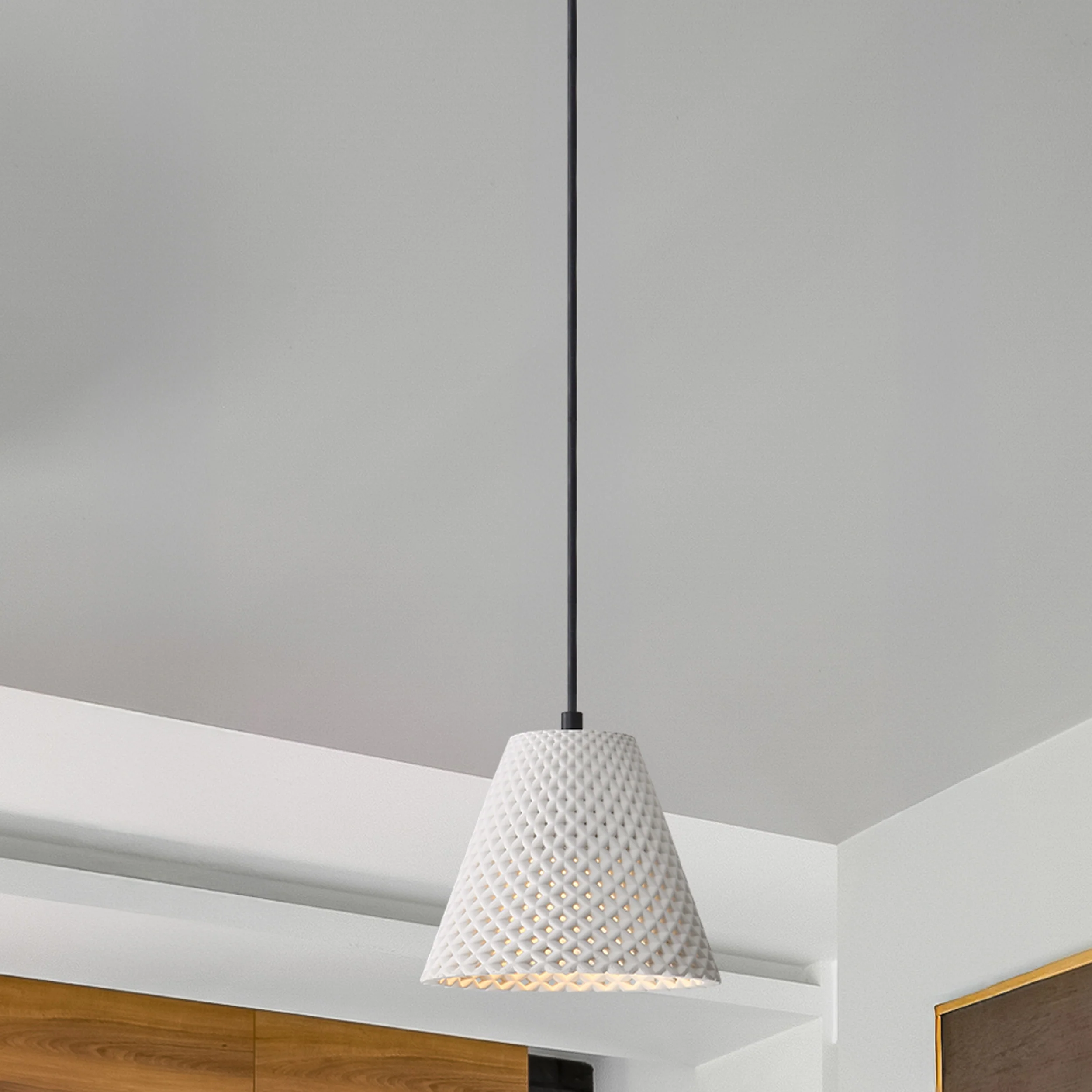 Clarus 8in Integrated LED Pendant in White Sandstone Cement - Image 8