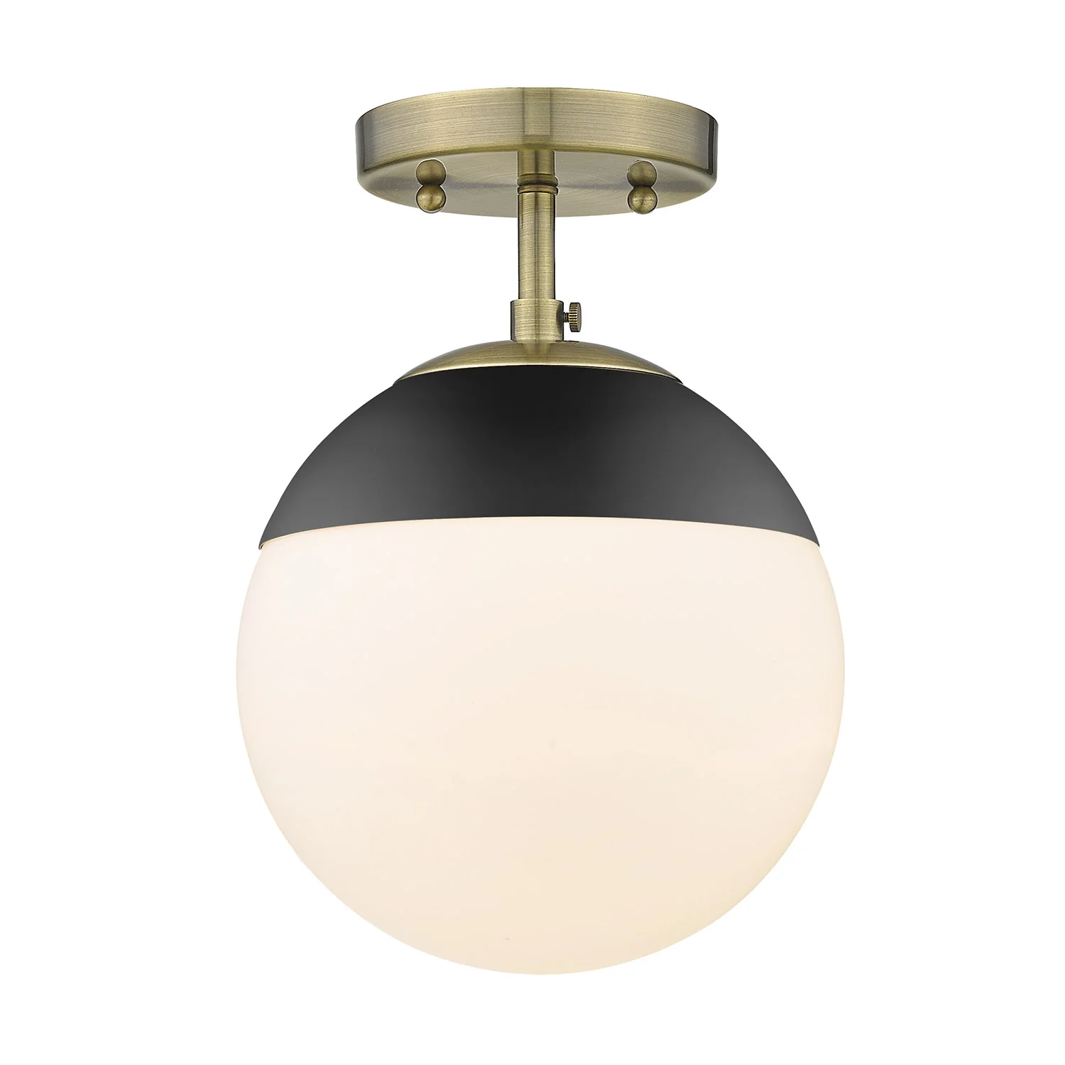 Dixon 1-light Semi-Flush Mount in Aged Brass and Black Accents Opal Glass