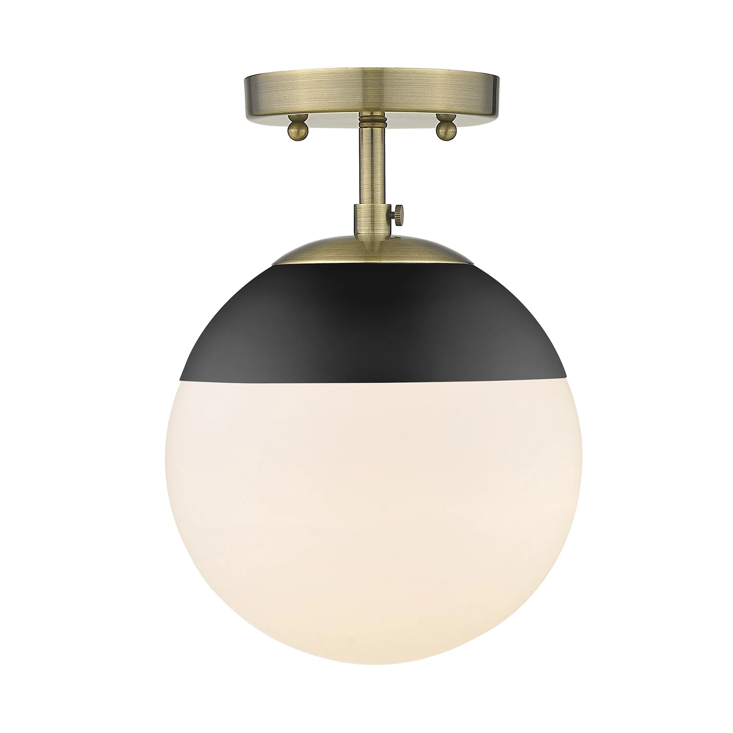 Dixon 1-light Semi-Flush Mount in Aged Brass and Black Accents Opal Glass - Image 2