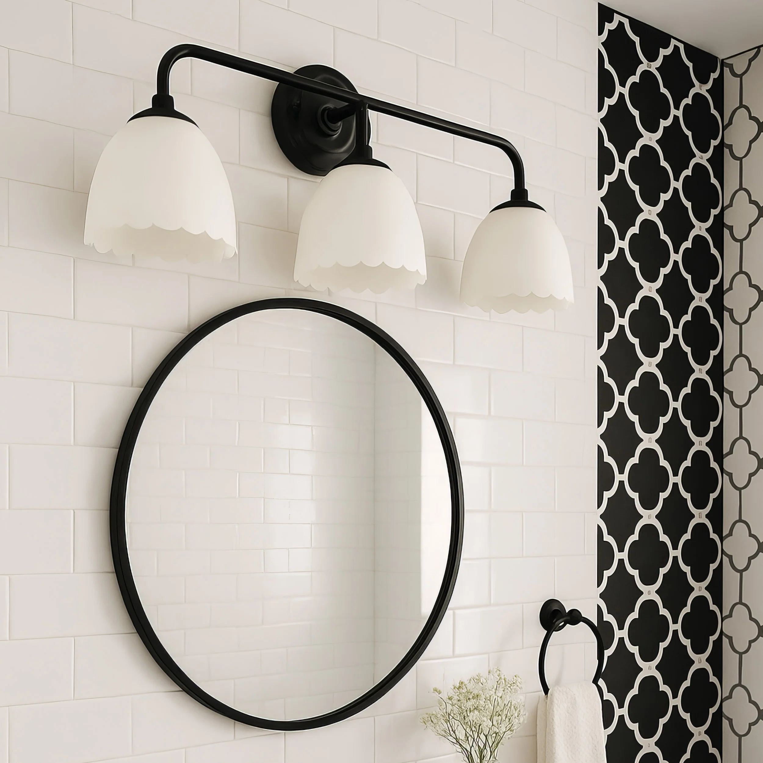 Dorinda 3-Light Vanity Light in Matte Black with Opal Glass - Image 8