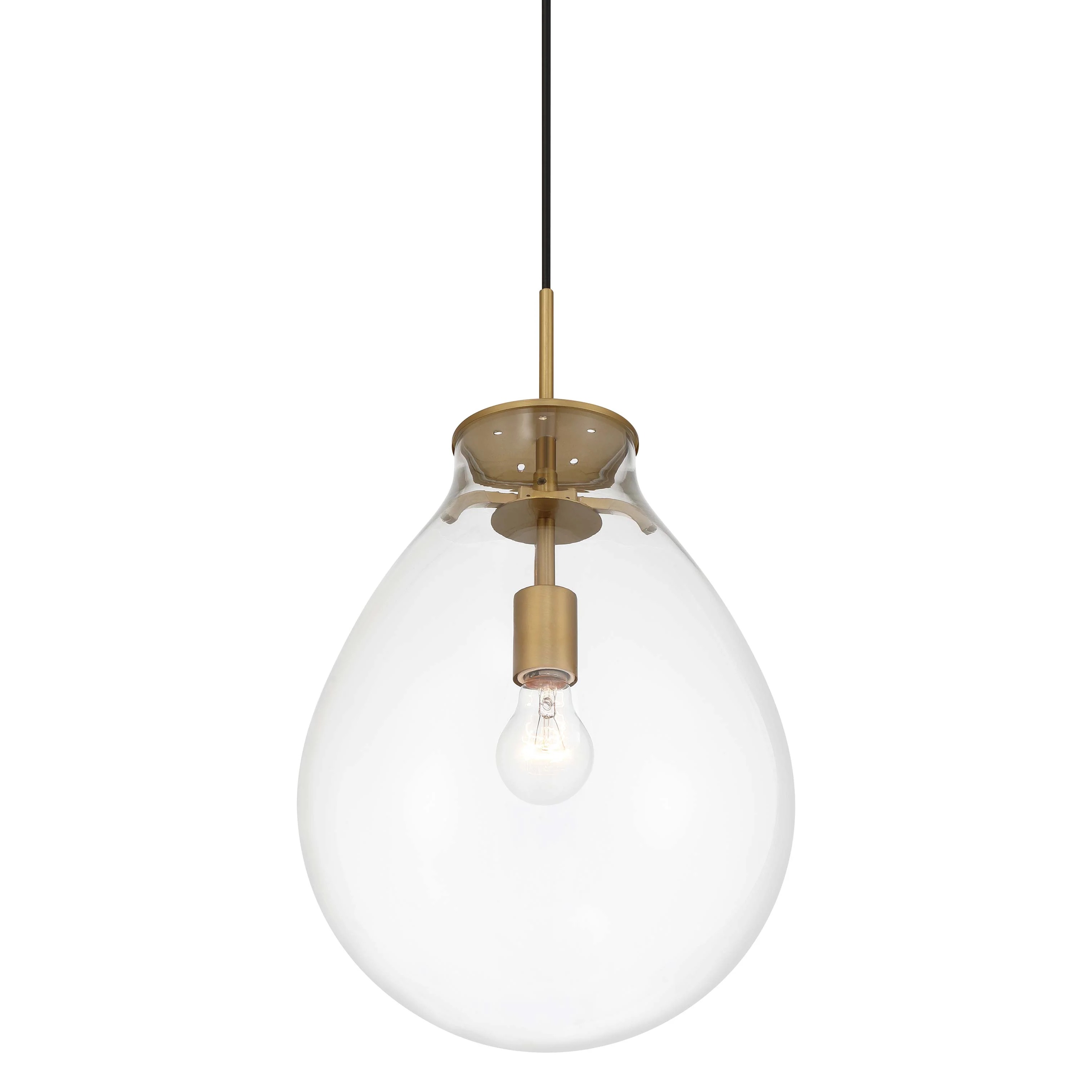 Drop 1-light Pendant in Brushed Champagne Brass and Clear Glass