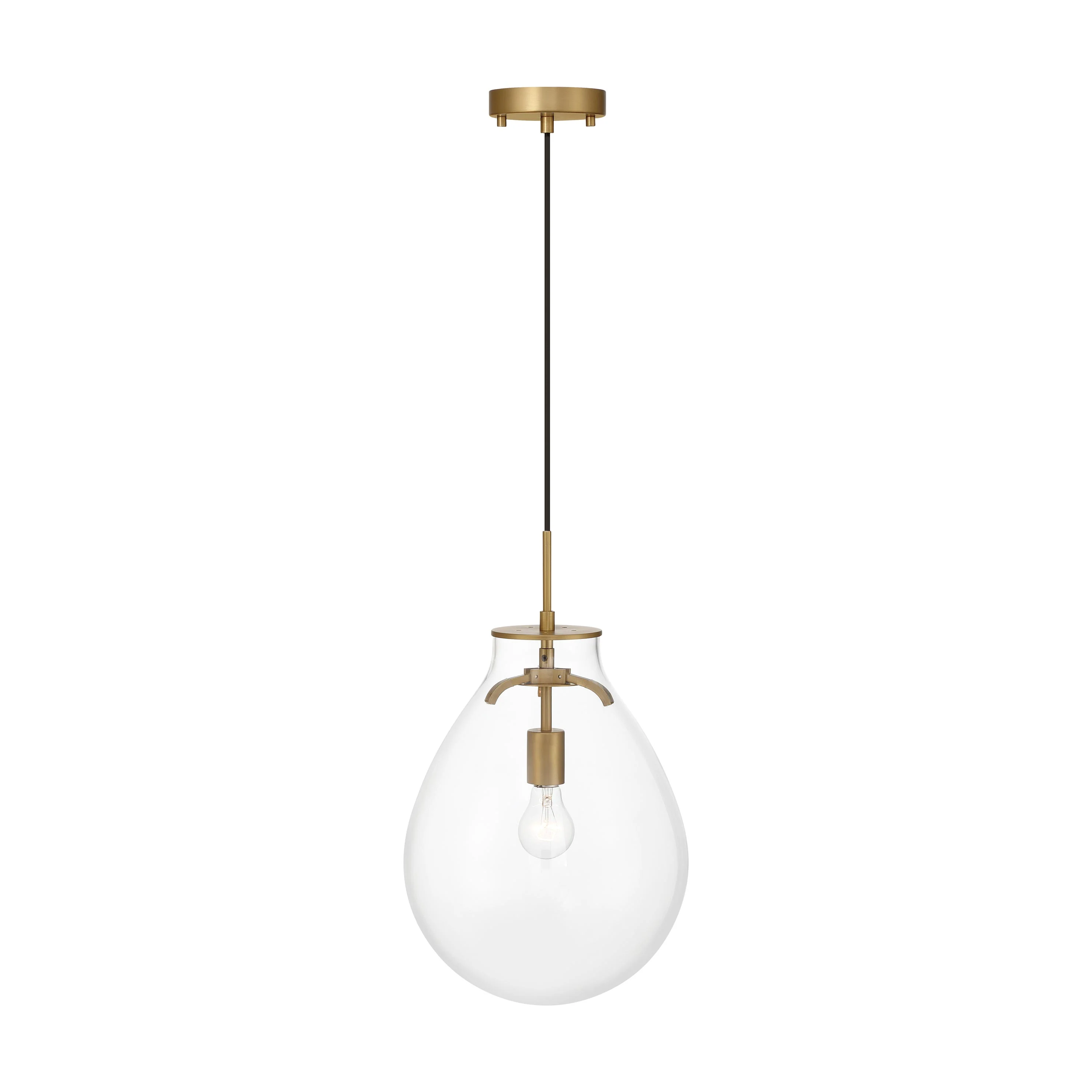 Drop 1-light Pendant in Brushed Champagne Brass and Clear Glass - Image 2