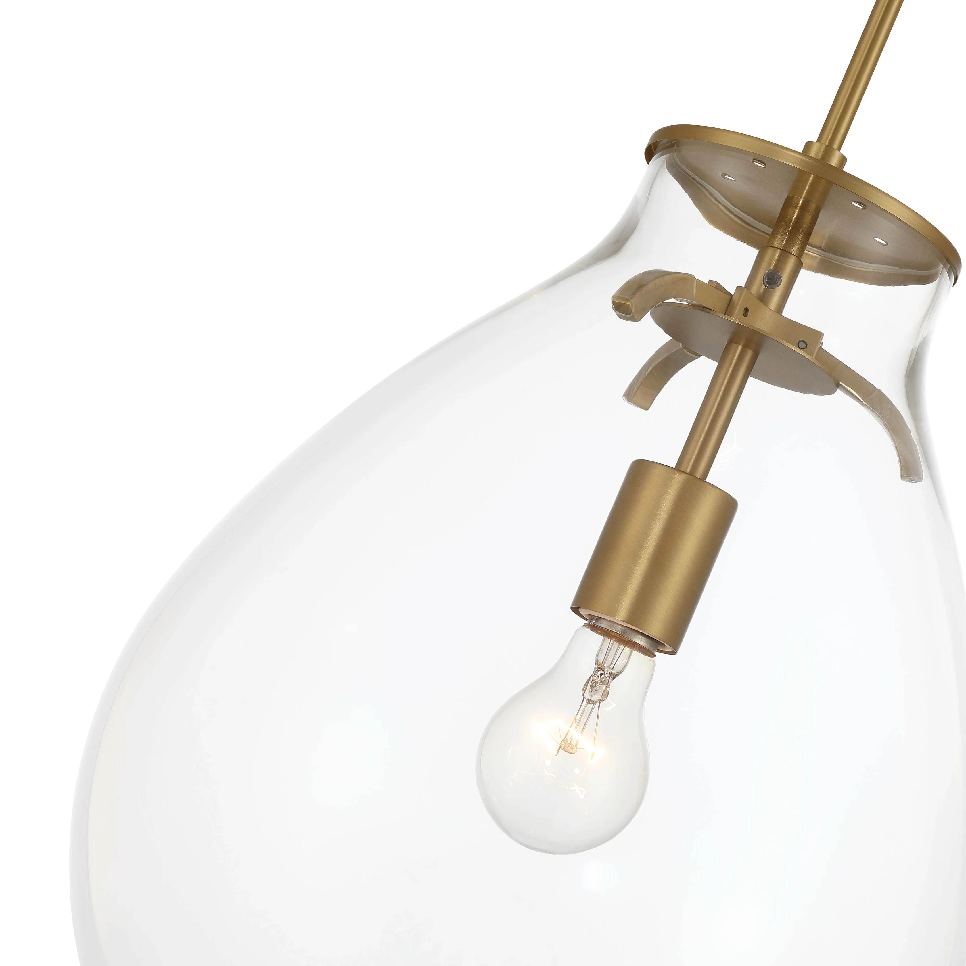 Drop 1-light Pendant in Brushed Champagne Brass and Clear Glass - Image 3