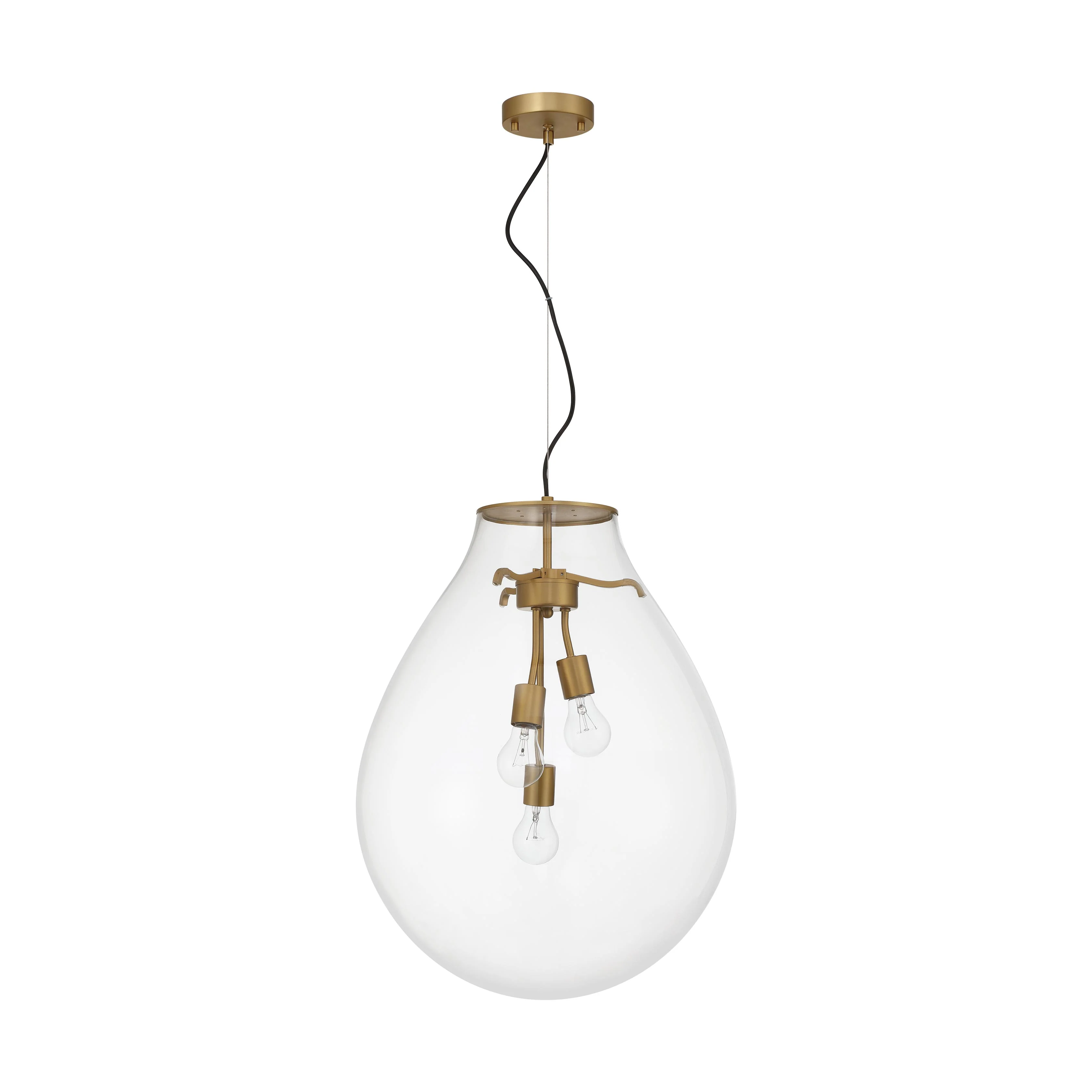 Drop 3-light Pendant in Brushed Champagne Brass and Clear Glass - Image 3