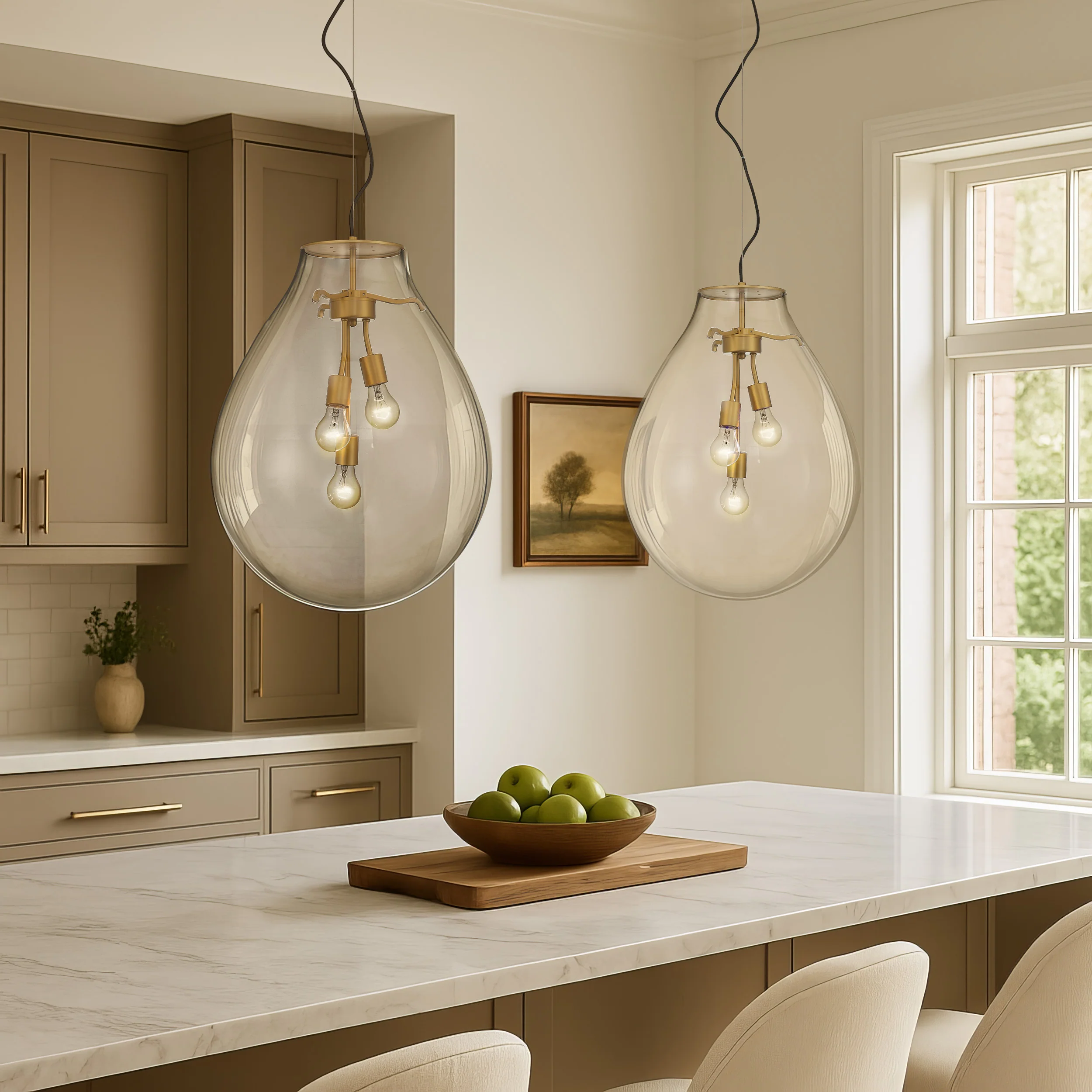 Drop 3-light Pendant in Brushed Champagne Brass and Clear Glass - Image 5