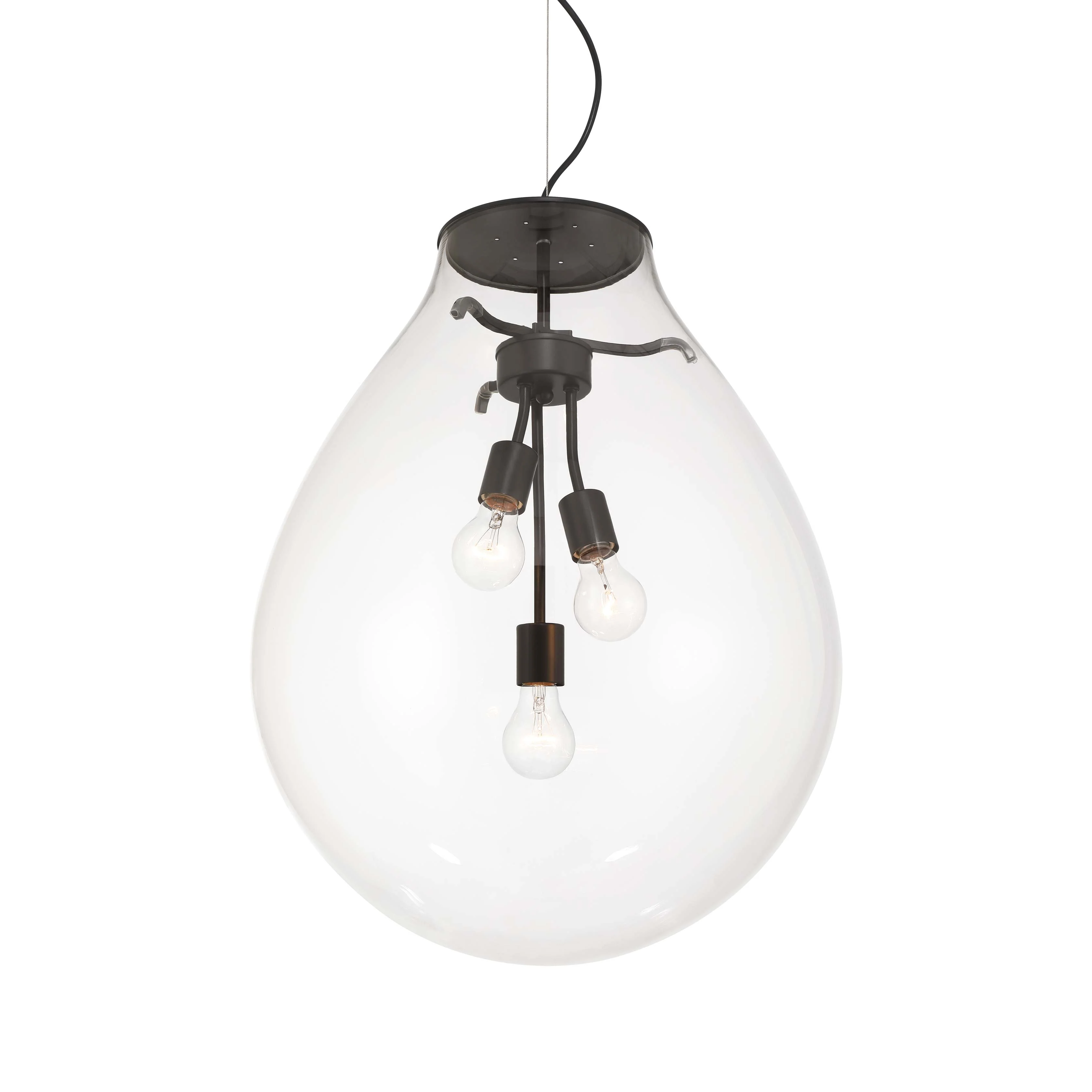 Drop 3-light Pendant in Matte Black and Clear Glass