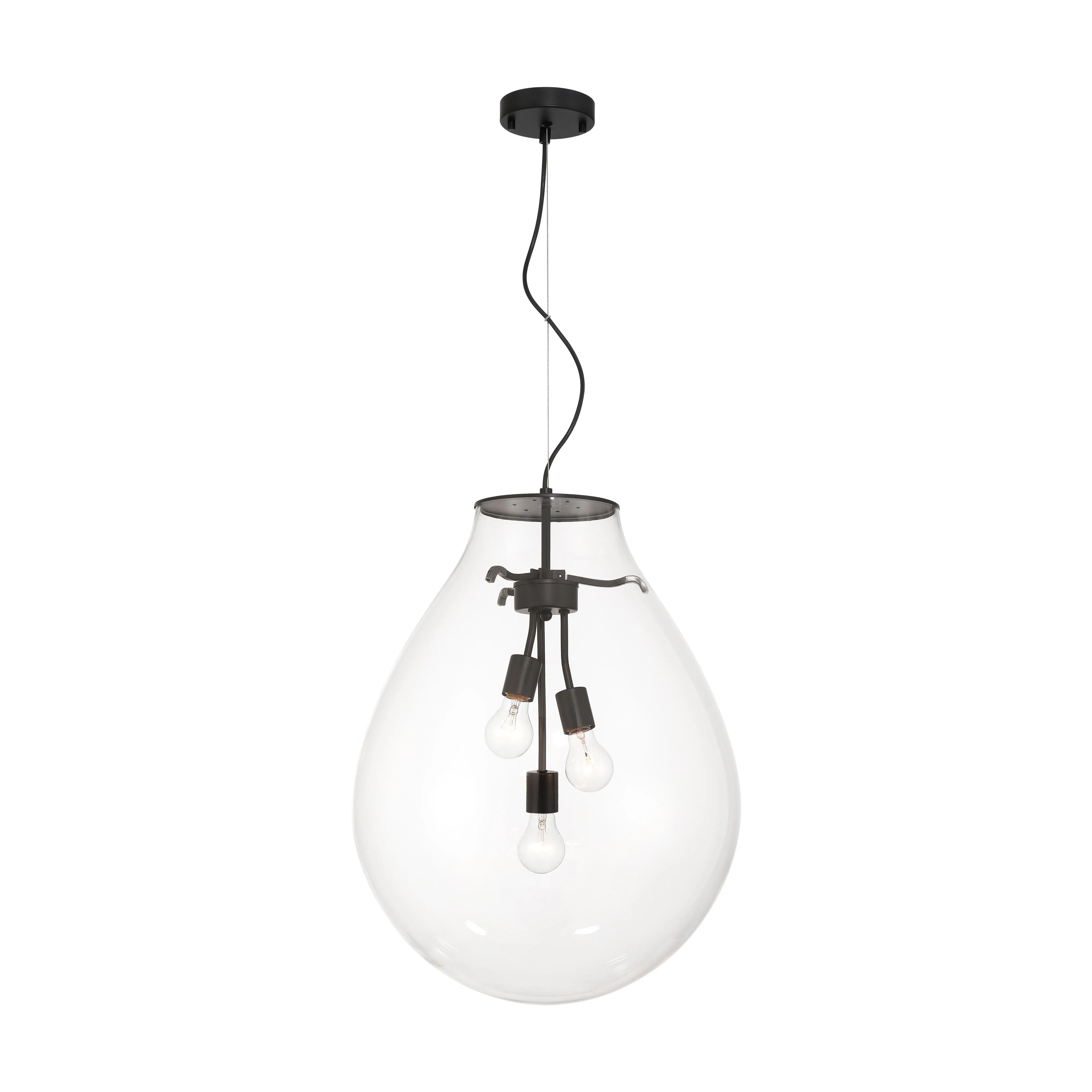 Drop 3-light Pendant in Matte Black and Clear Glass - Image 2