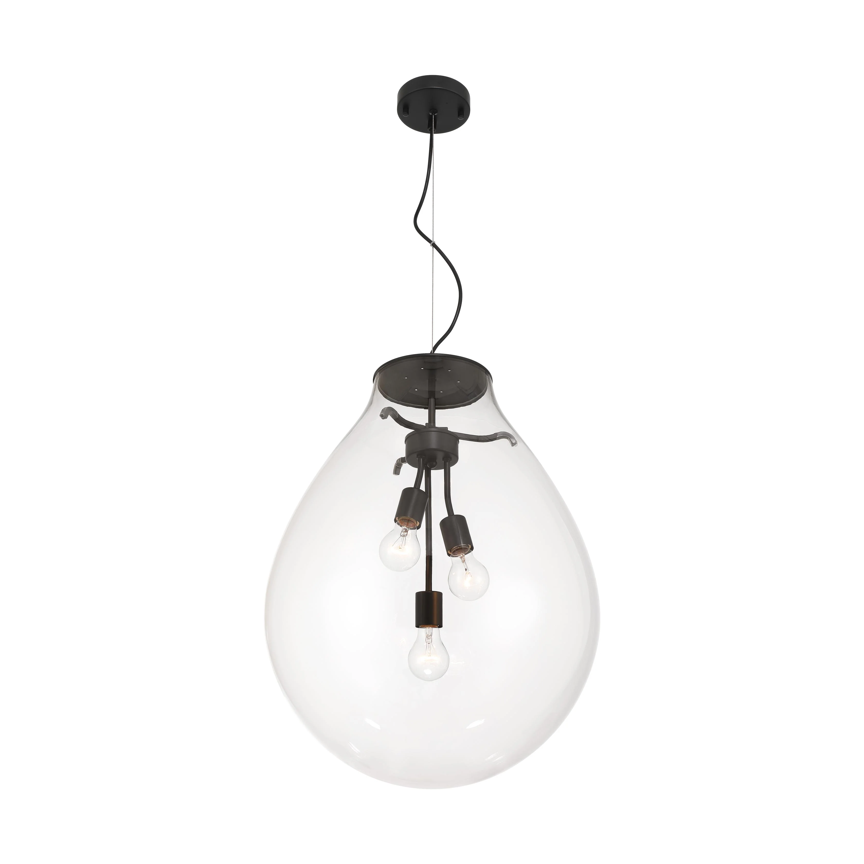 Drop 3-light Pendant in Matte Black and Clear Glass - Image 3